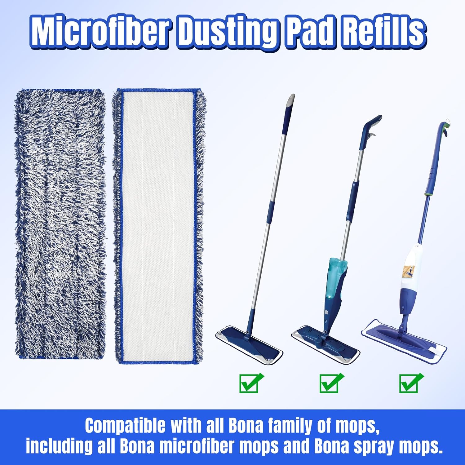 3 Pack Microfiber Replacement Mop Pads for Bona