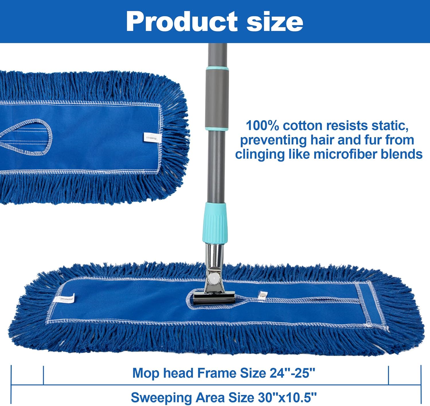4 Pack 24-Inch Washable Dust Mop Heads - No Clinging Easy to Use