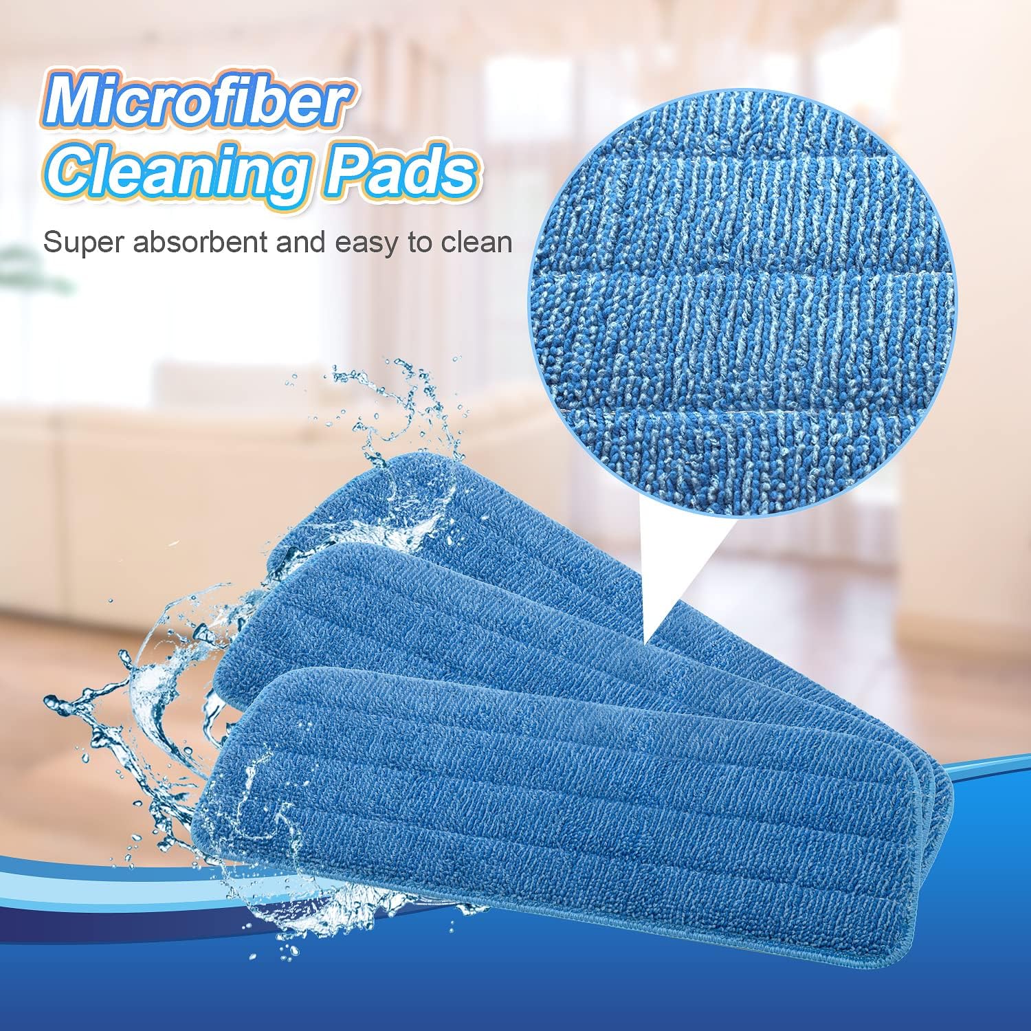 3 Pack Microfiber Mop Pads for Wet Dry Mop Replacement