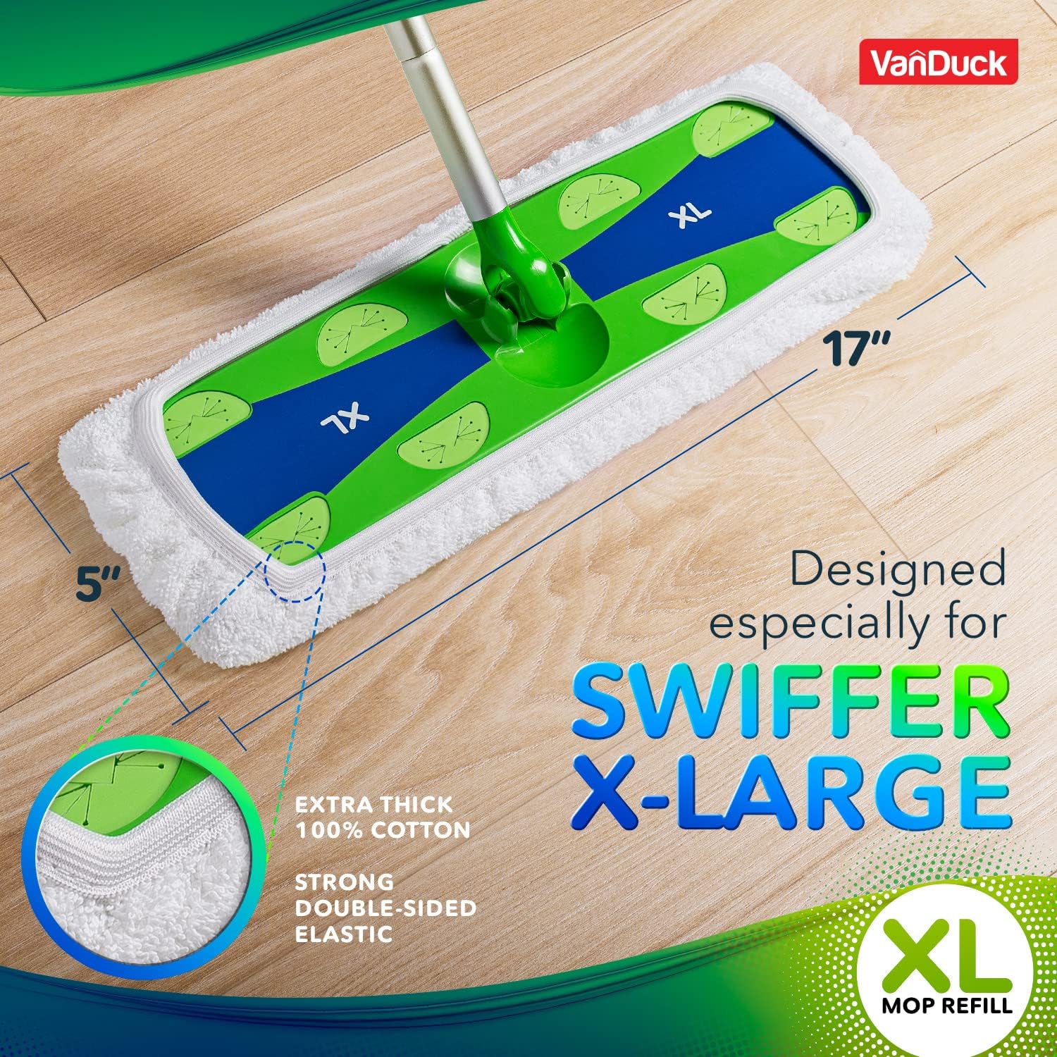 VanDuck Extra Large Cotton Mop Pads - 4-Pack for Swiffer XL Mop