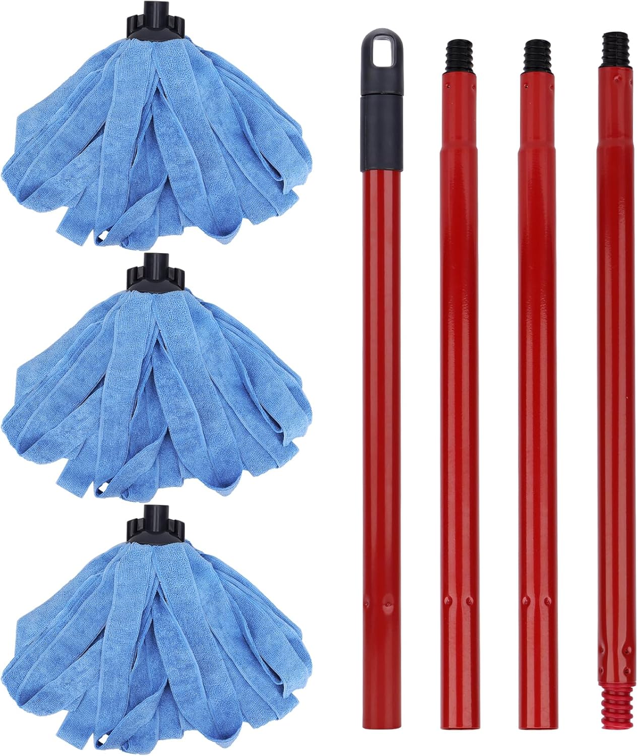 BeiLan Microfiber Mop Heads Replacement - 3 Blue Heads with 1 Handle