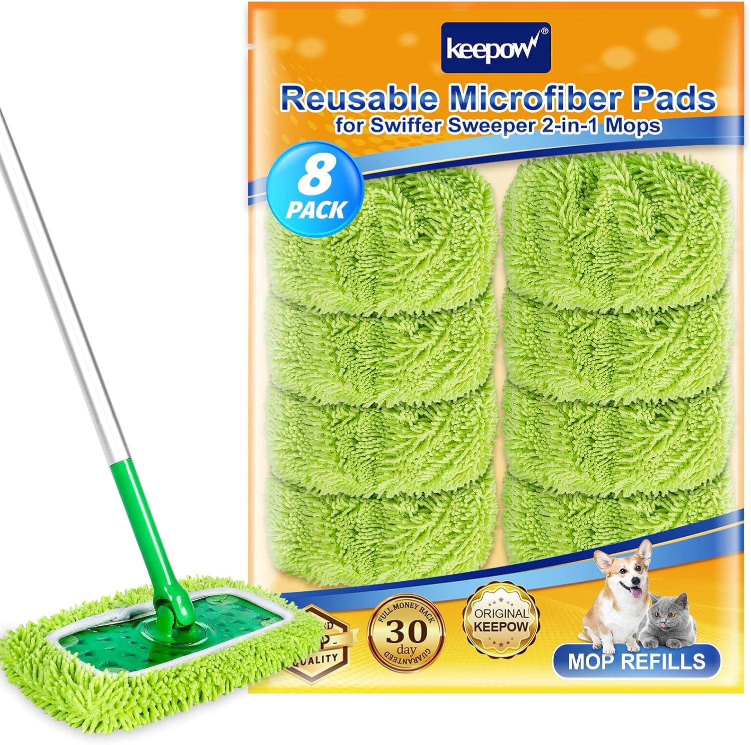 KEEPOW Reusable Microfiber Mop Pads 8 Pack
