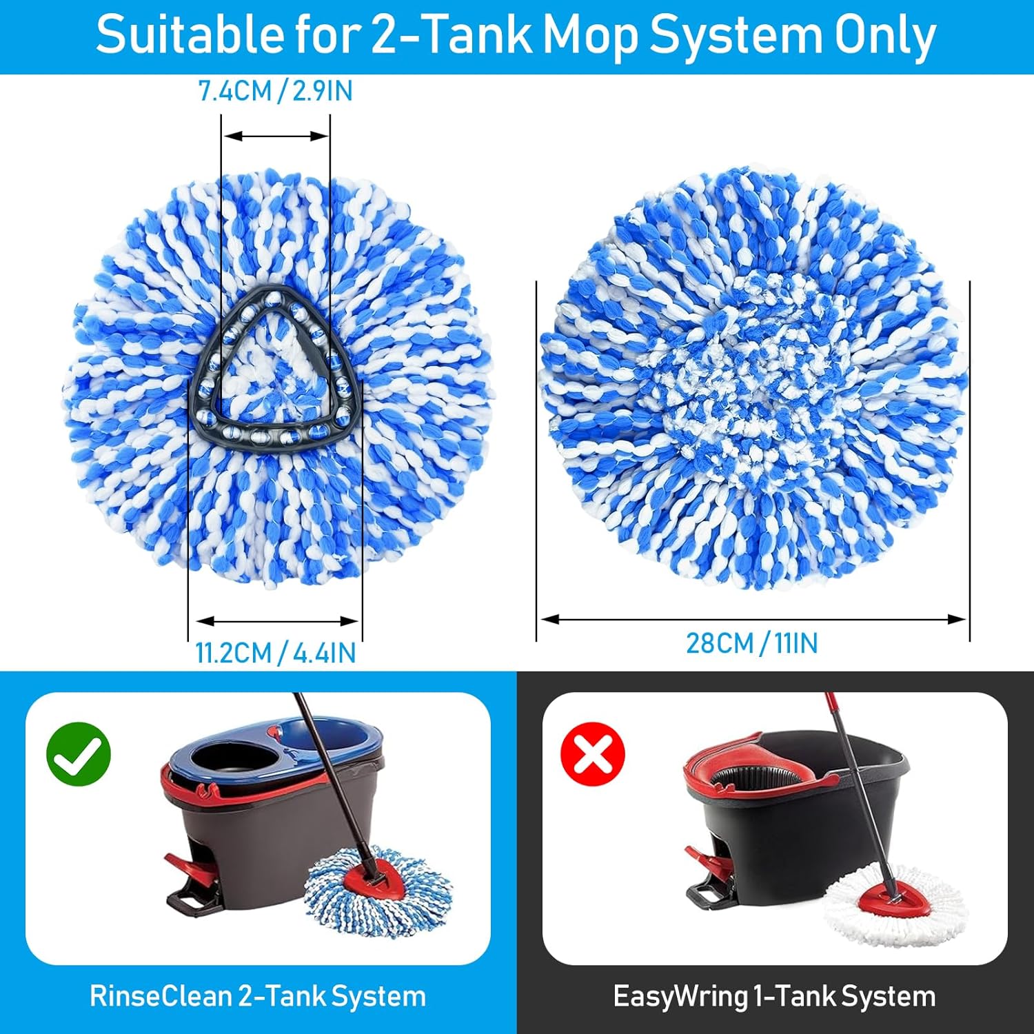 10 Pack Jobvert Mop Heads for O-Cedar RinseClean 2-Tank System