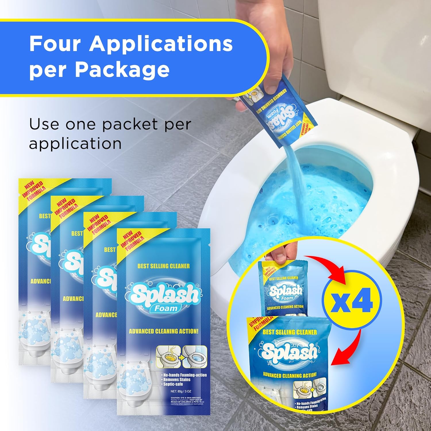 Splash Foam Toilet Cleaner Self Activating Powder