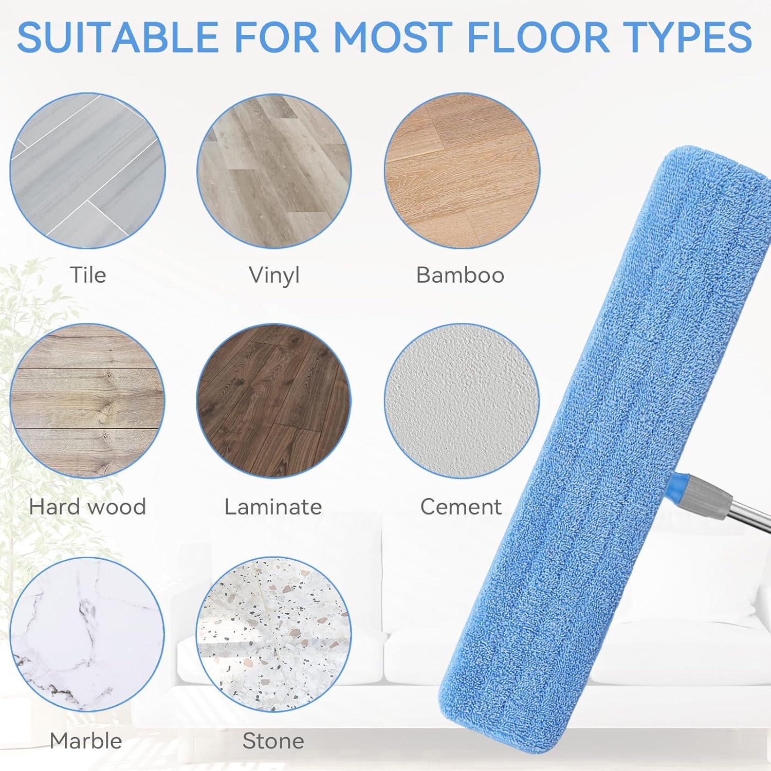 BeiLan 24 Microfiber Mop Pad Refills - 8 Pack Reusable Wet Dry Cleaning Pads