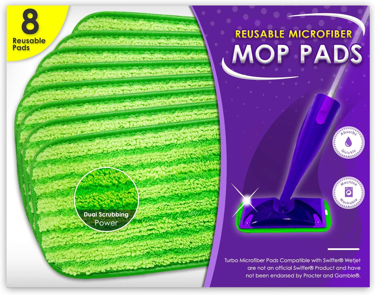 Turbo Microfiber Reusable Mop Pads 8 Pack