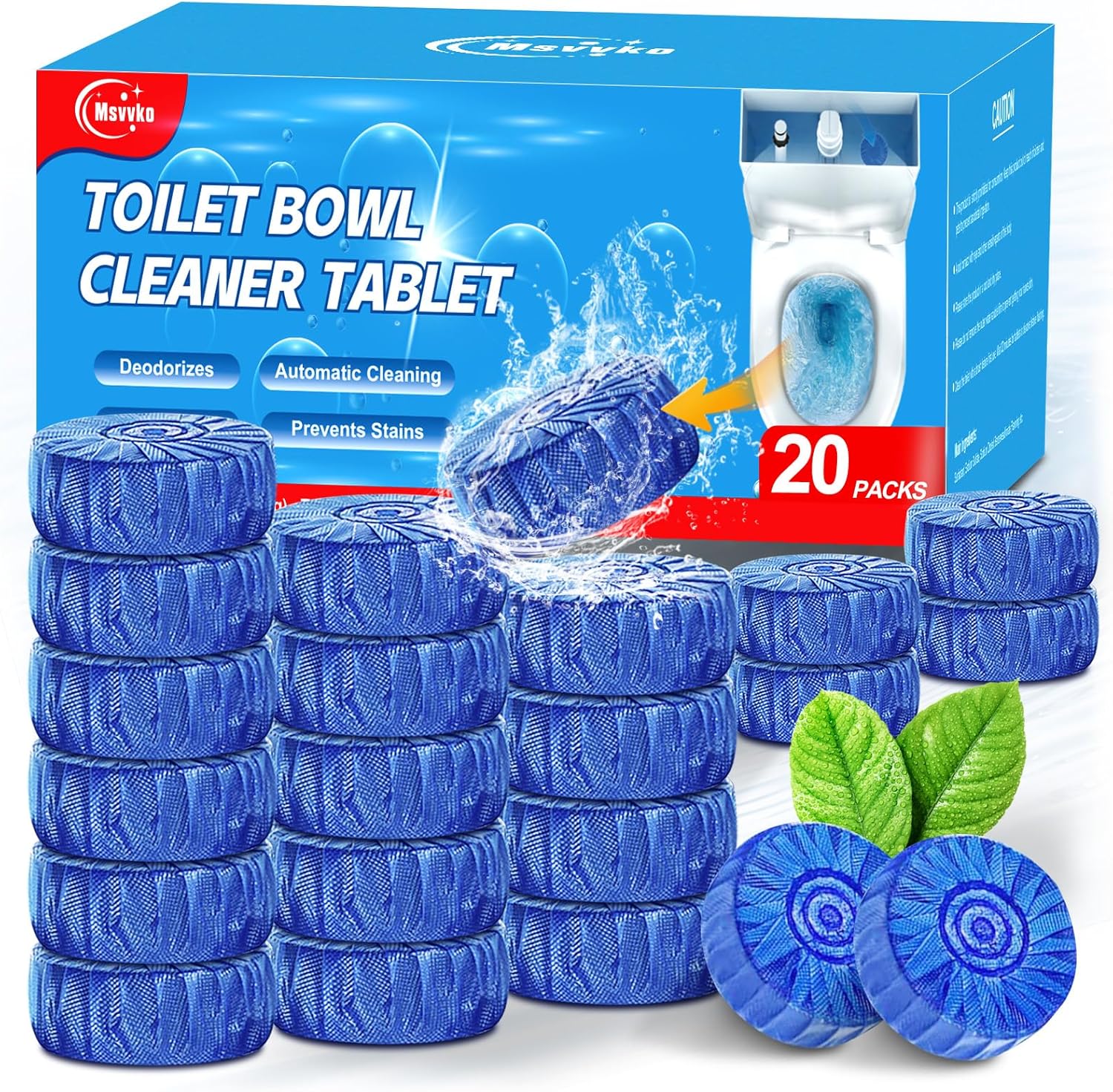 Msvvko Toilet Cleaner Tablets 20 Pack Blue Tint Slow-Release
