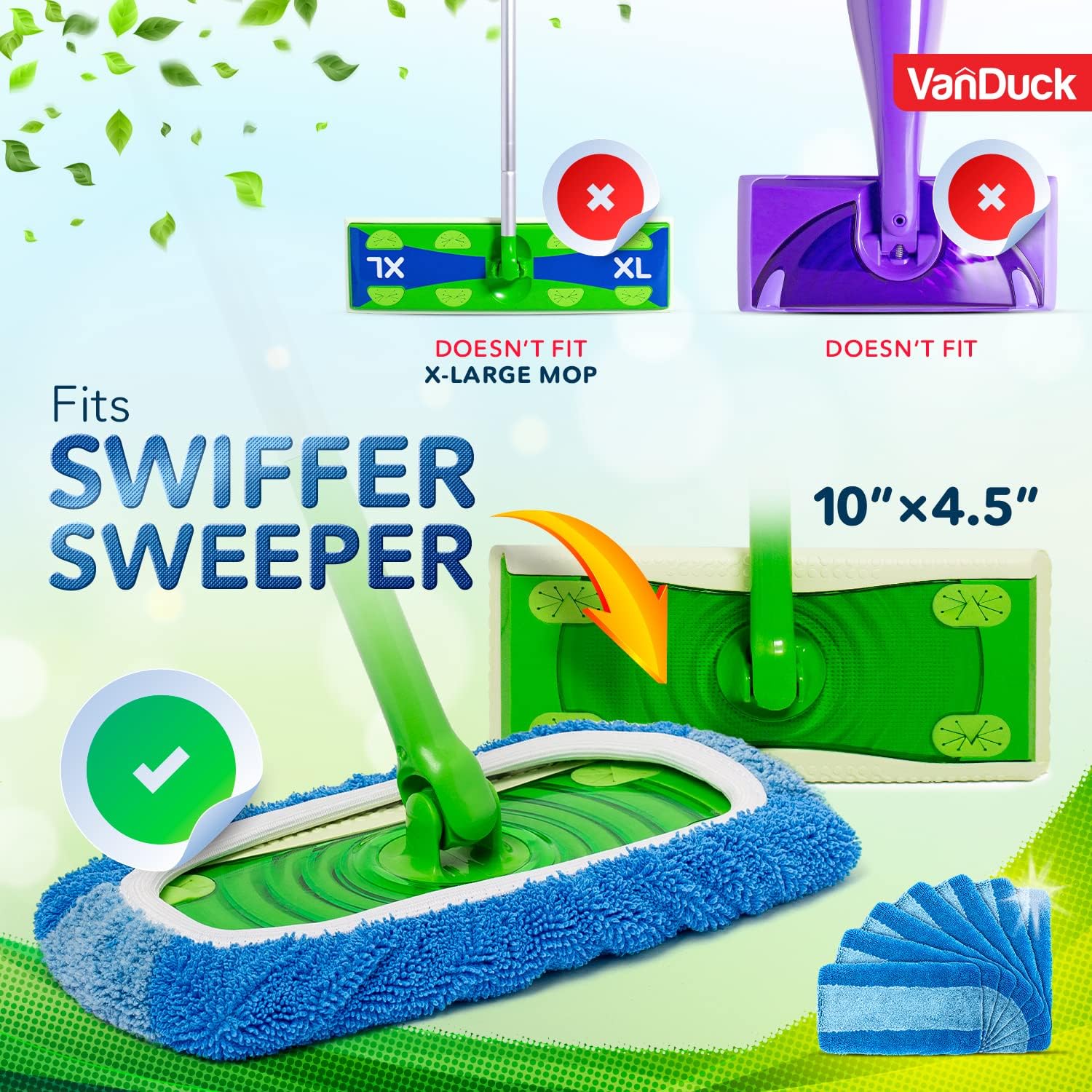 VanDuck Reusable Heavy Duty Mop Pads 2 Pack - Swiffer Compatible