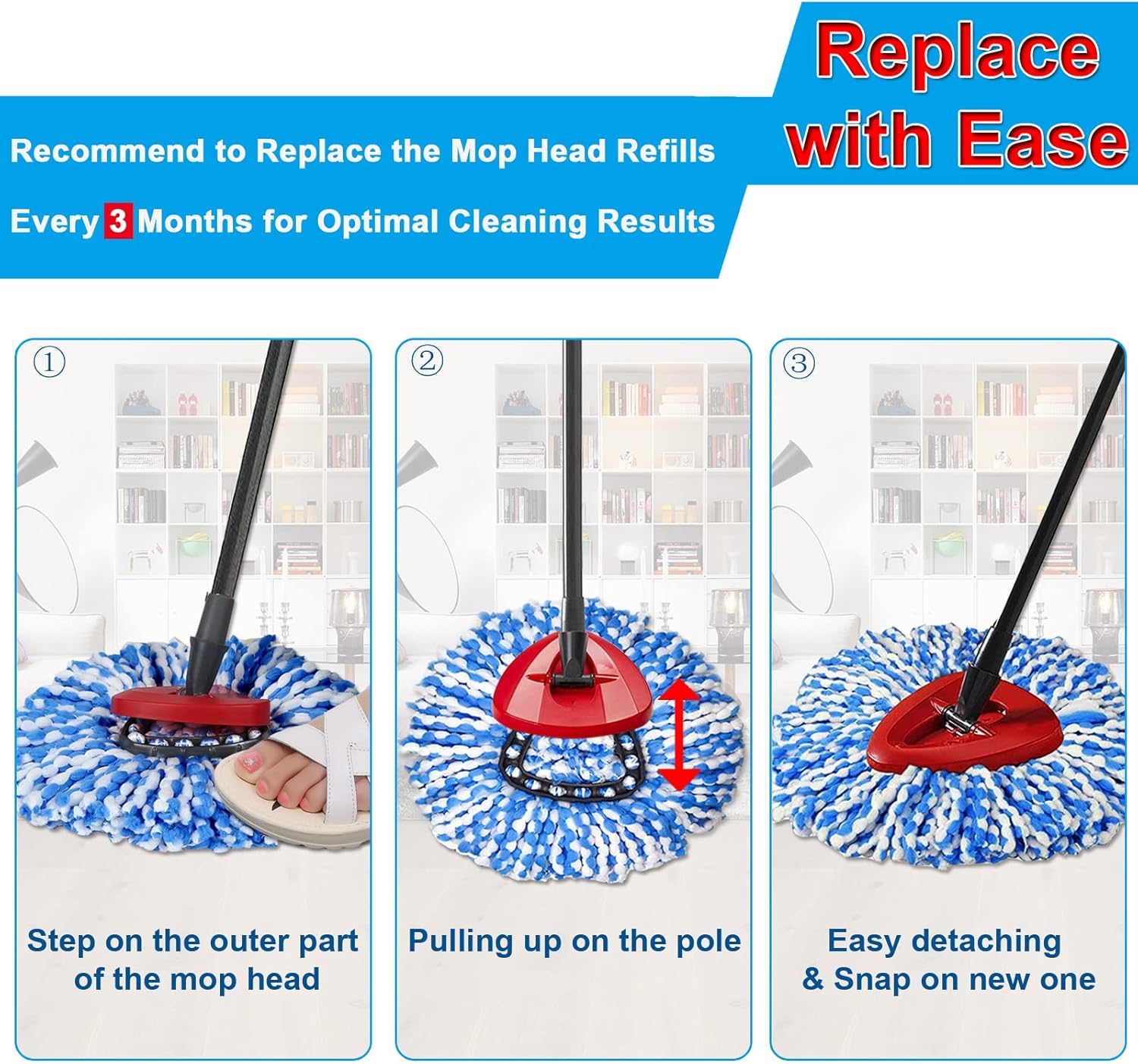 RUXIEWEY Spin Mop Refill Replacement Head 2 Pack