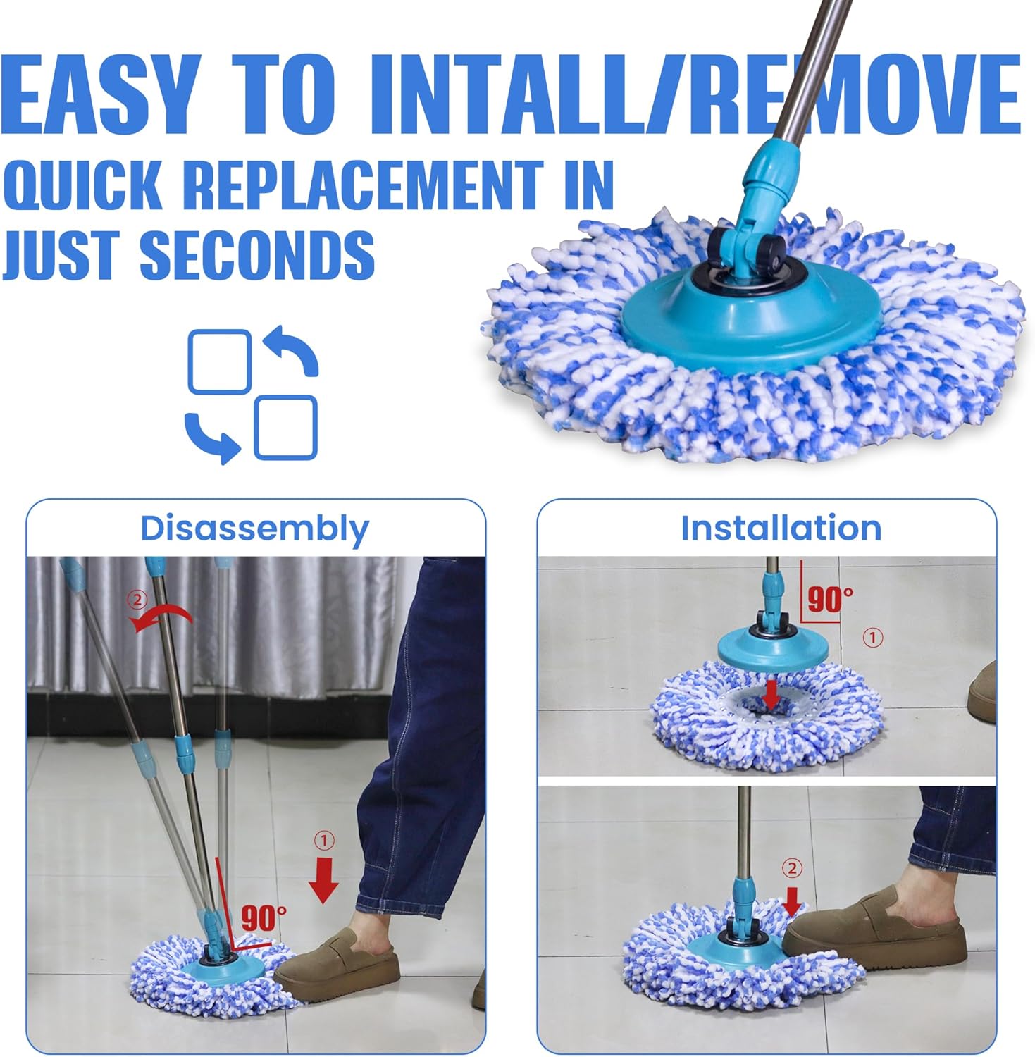 5 Pack Microfiber Spin Mop Replacement Heads Blue