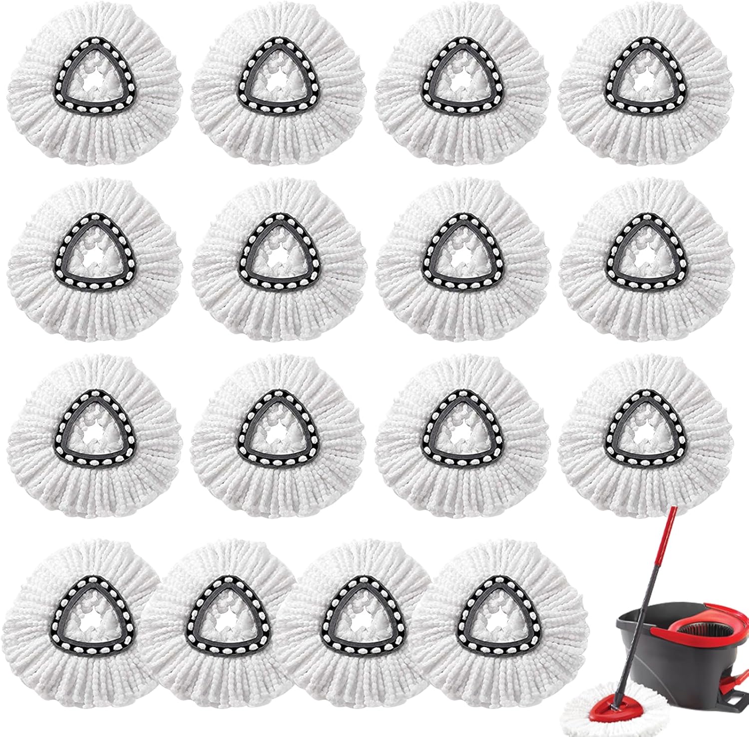 16Pcs Spin Mop Replacement Heads - White Microfiber 360 Rotation Machine Washable