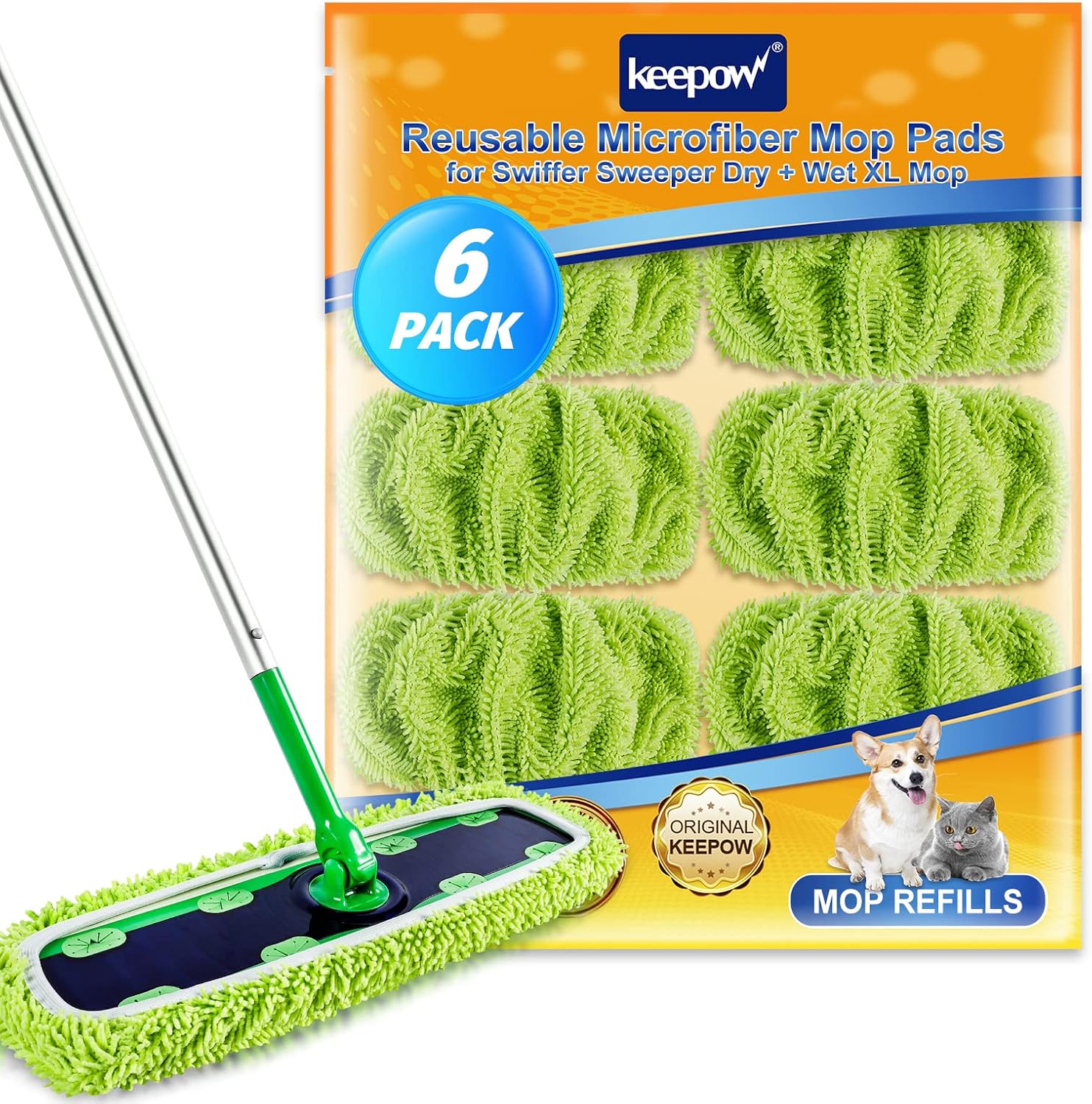 KEEPOW XL Mop Pads for Swiffer XL Reusable Washable 6 Pack