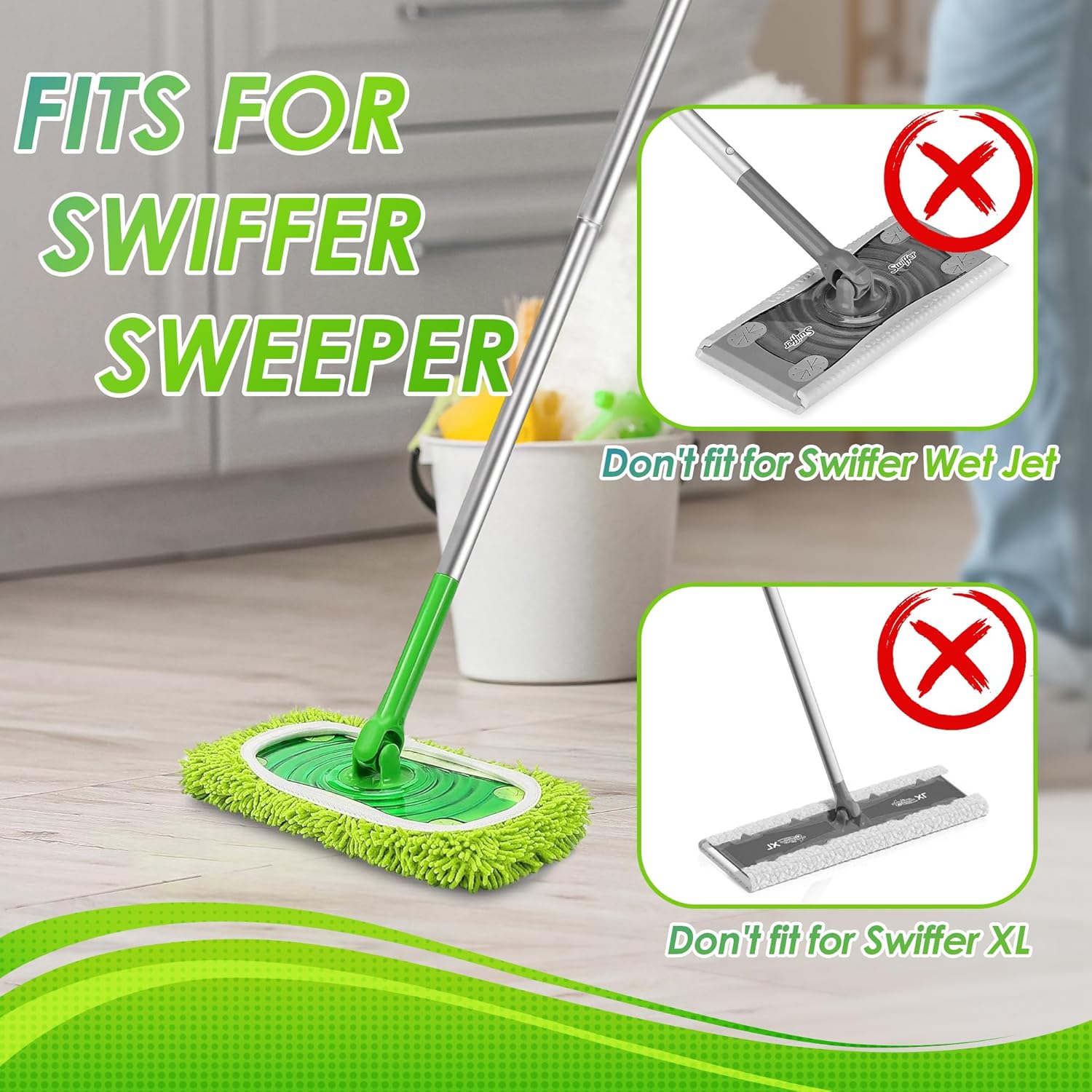 NEWE Reusable Microfiber Mop Pads 4 Pack Swiffer Compatible