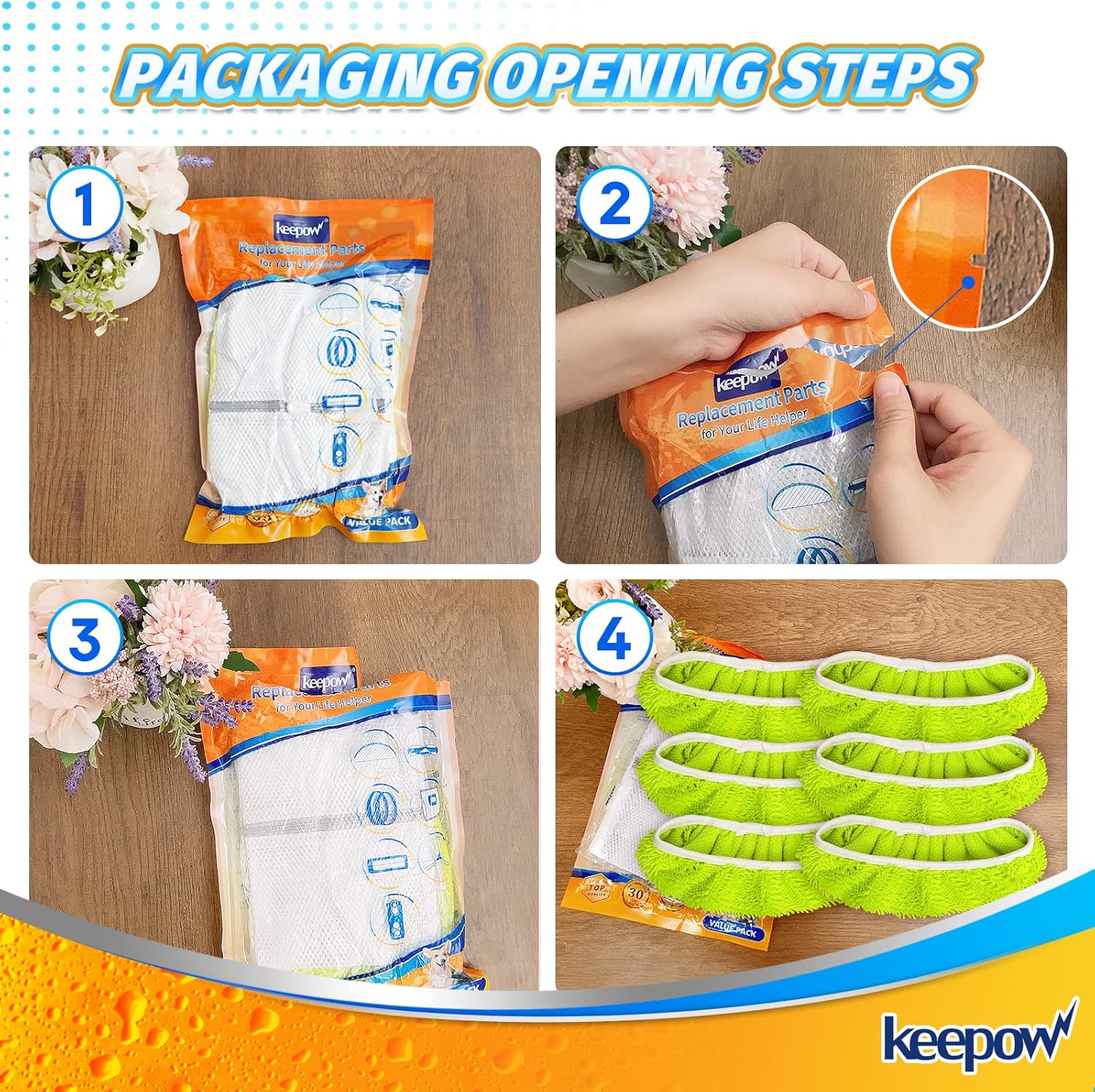 KEEPOW XL Mop Pads for Swiffer XL Reusable Washable 6 Pack