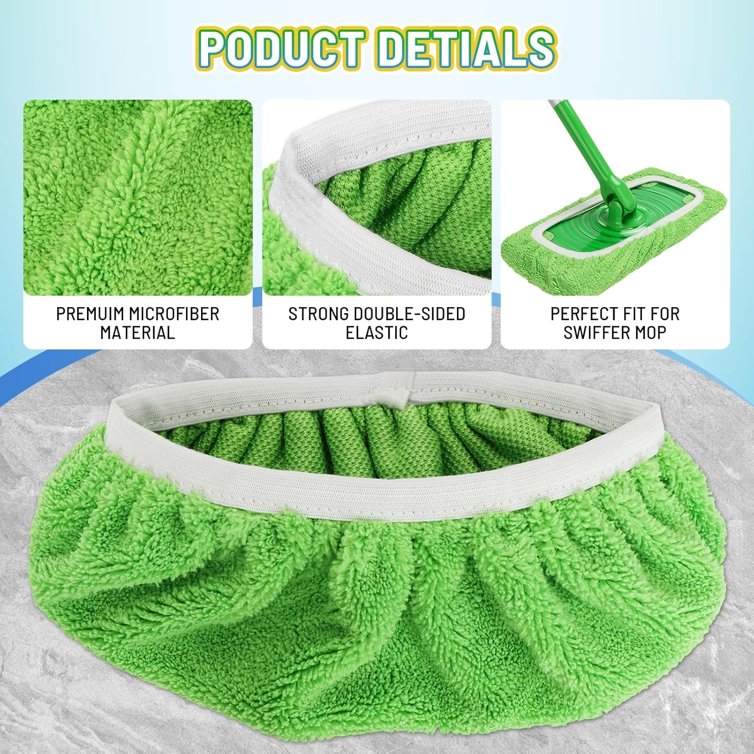 JINIOHEE Reusable Microfiber Mop Pads for Swiffer
