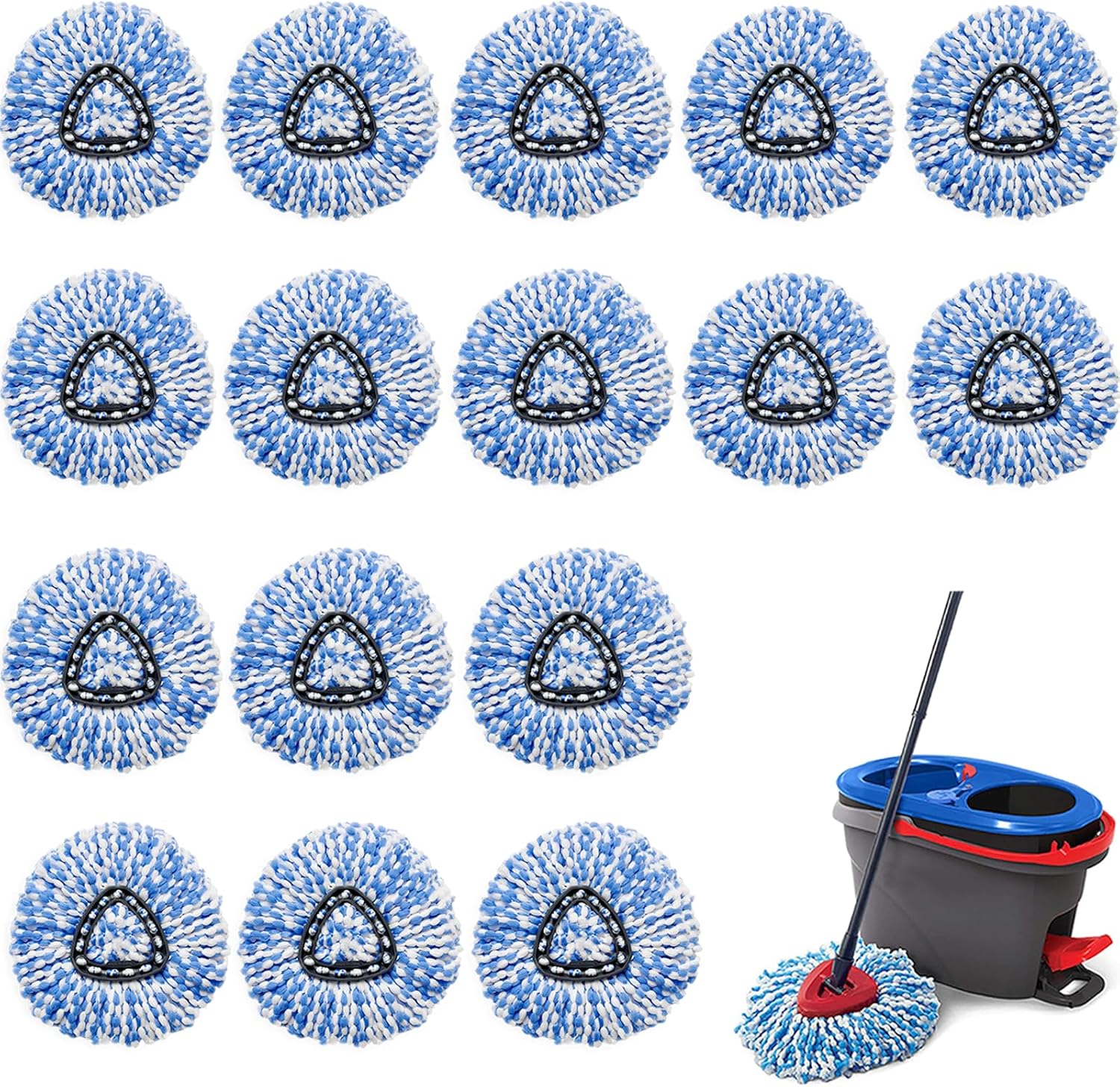 16 Pcs Spin Mop Replacement Heads 2 Tank System Microfiber Blue White