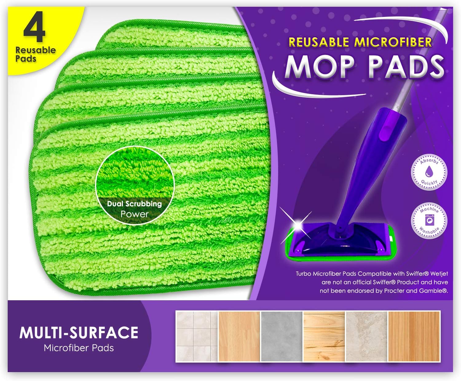 Turbo Microfiber Reusable Floor Mop Pads 2 Pack