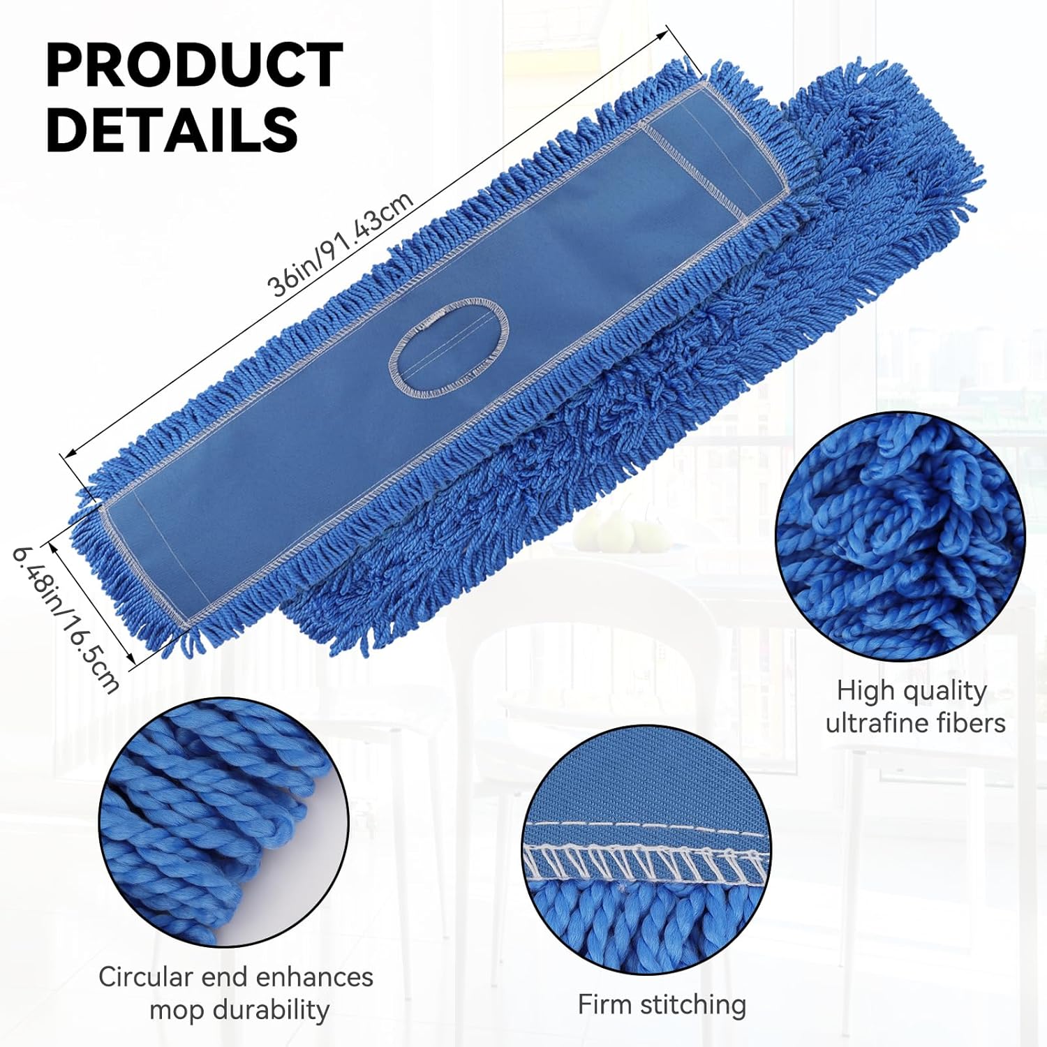 36 Inch Microfiber Dust Mop Head Replacement - 3 Pack