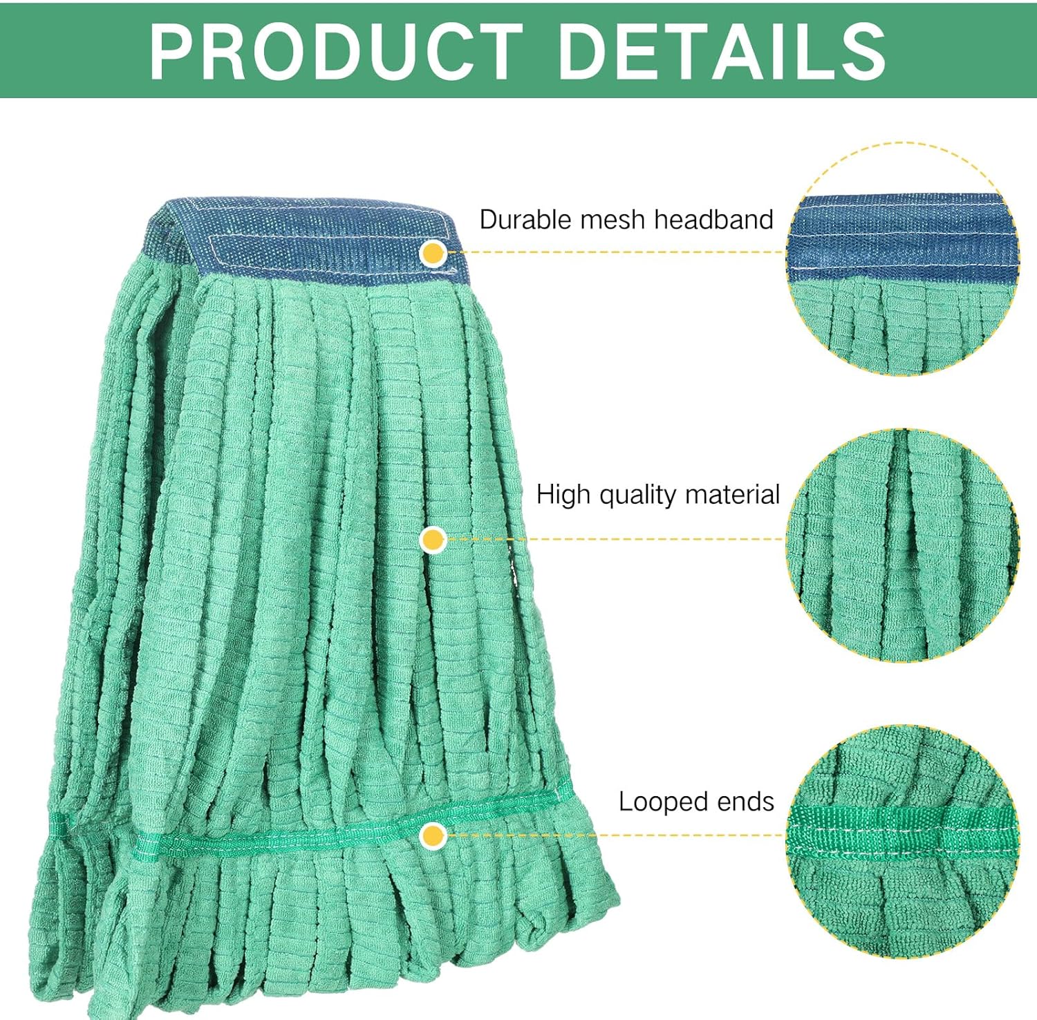 Lallisa 4 Pcs Microfiber Mop Head Refill - Large Green