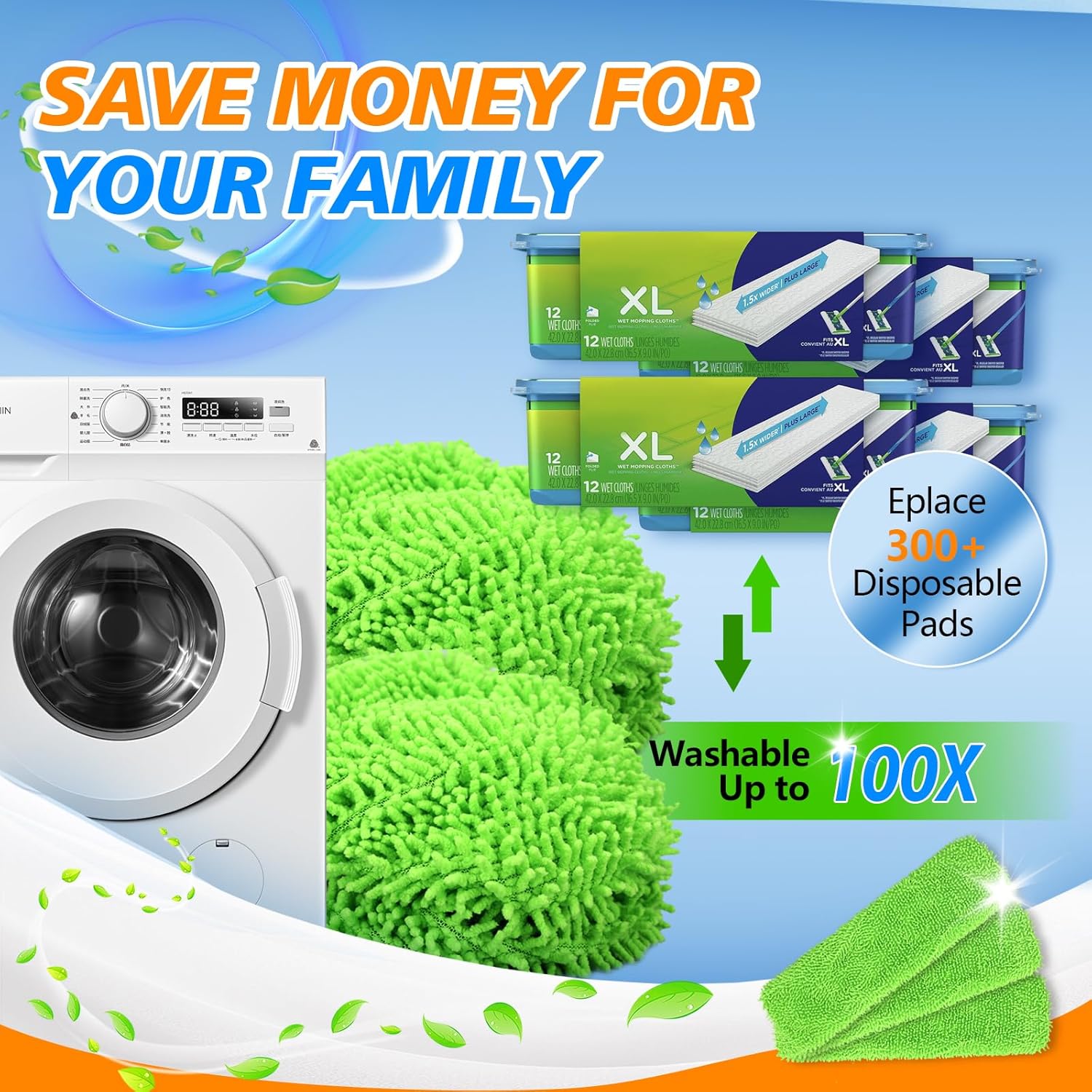 Yicotira Reusable Swiffer XL Mop Pads 6 Pack