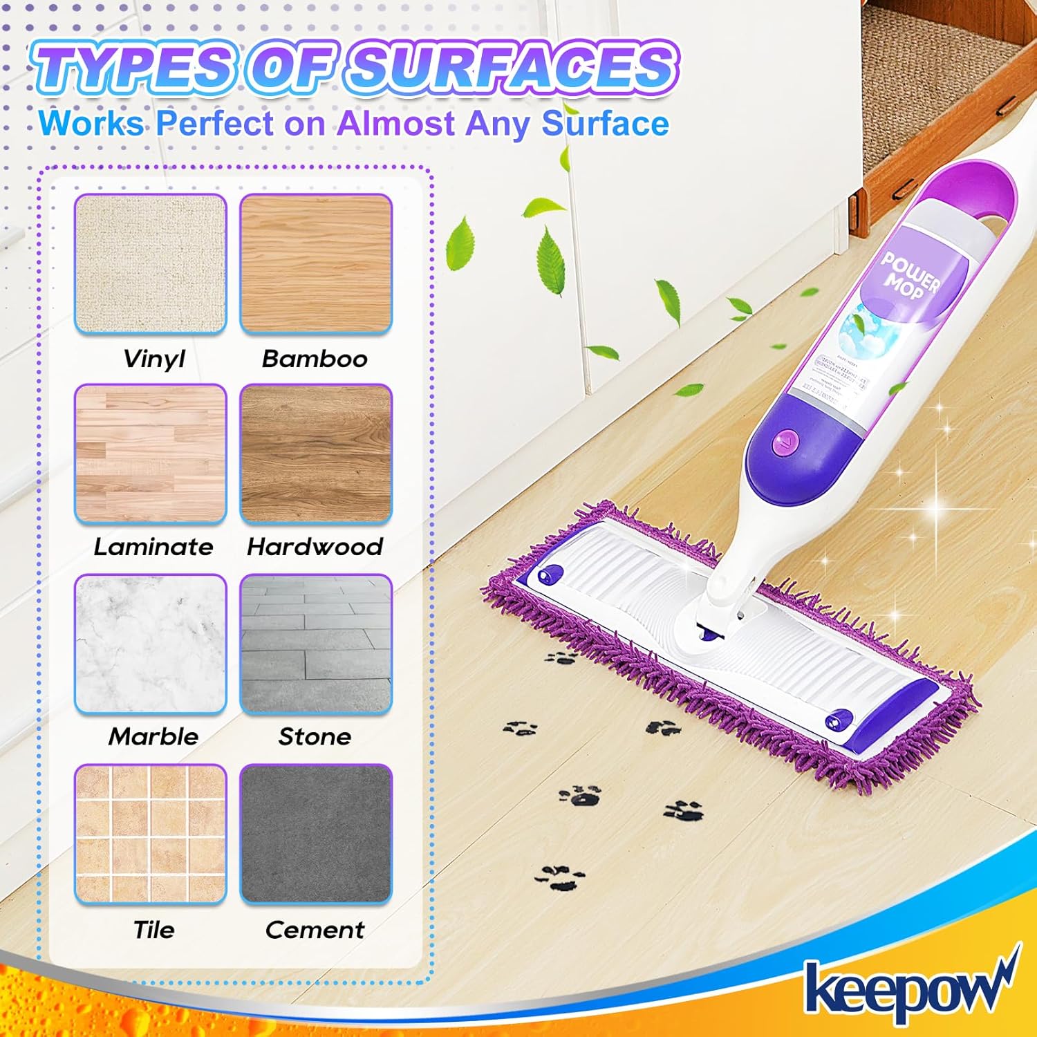 KEEPOW Reusable Microfiber Mop Pads 4 Pack