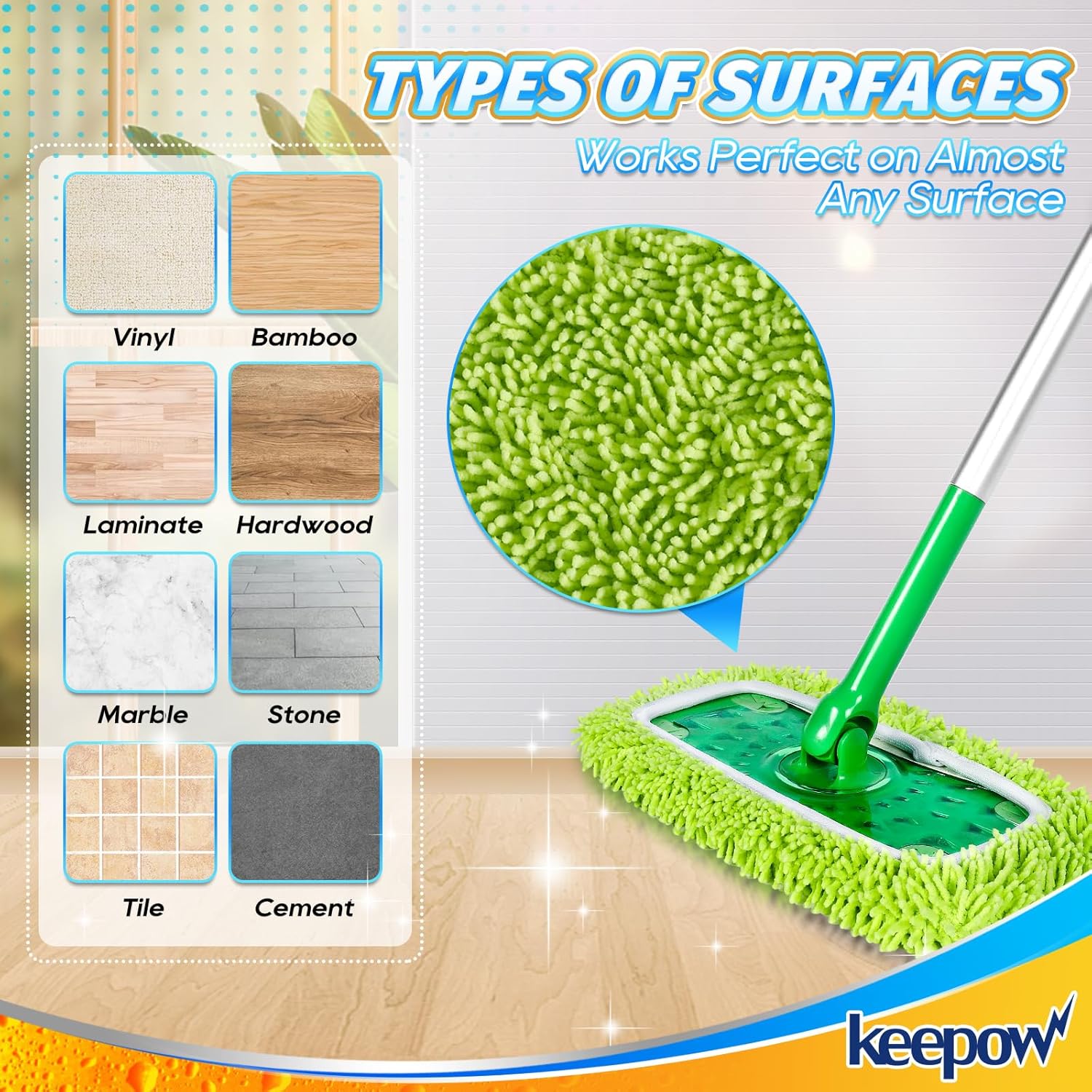 KEEPOW Reusable Mop Pads for Swiffer 2-Pack