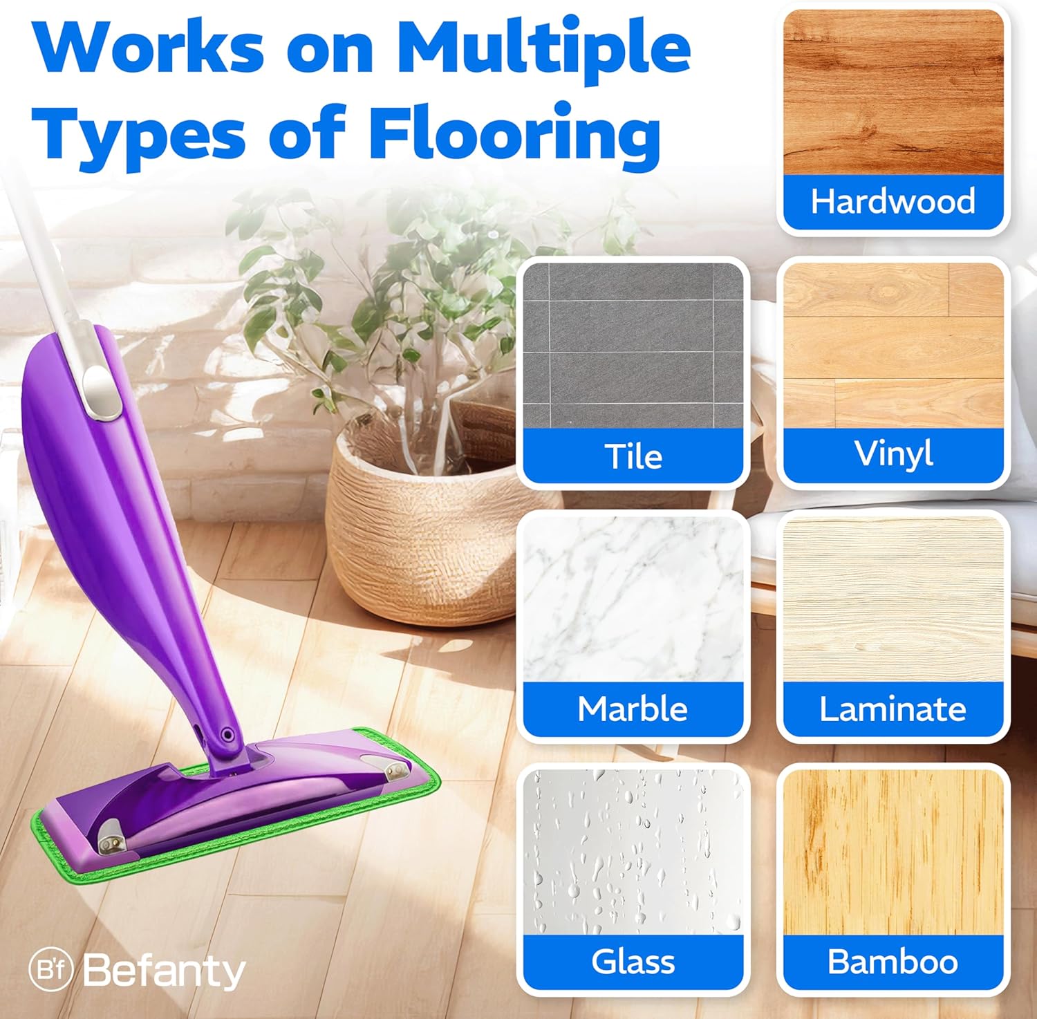 Befanty 4 Pack Reusable Microfiber Mop Pads with Scraper 1