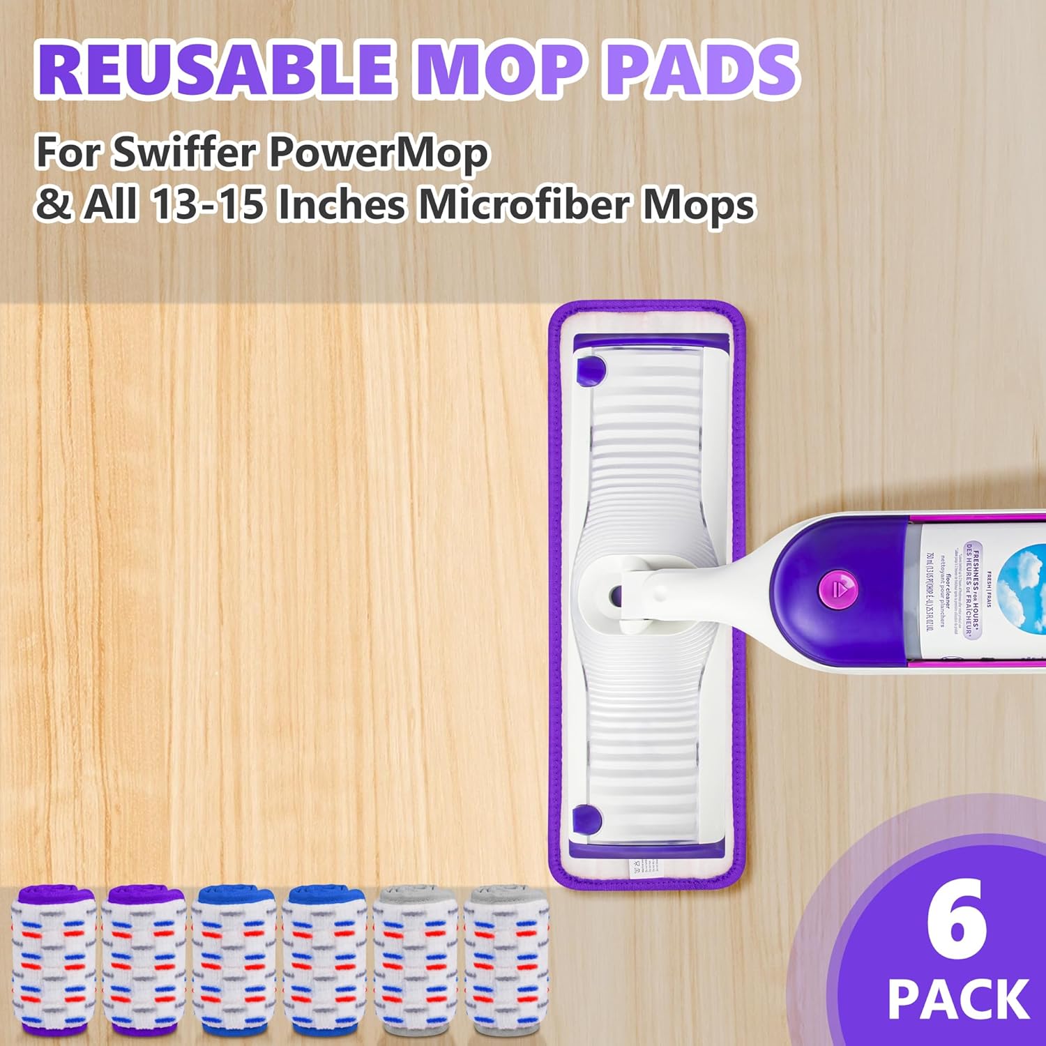 UMAYCOOL 6 Pack Reusable Swiffer Power Mop Pads Refills