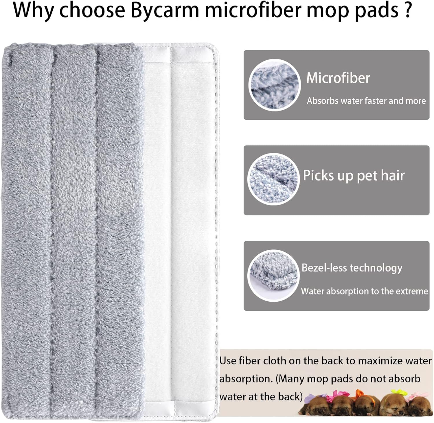 Bycarm 6 Pack Microfiber Mop Pads for 13 Inch Flat Mop