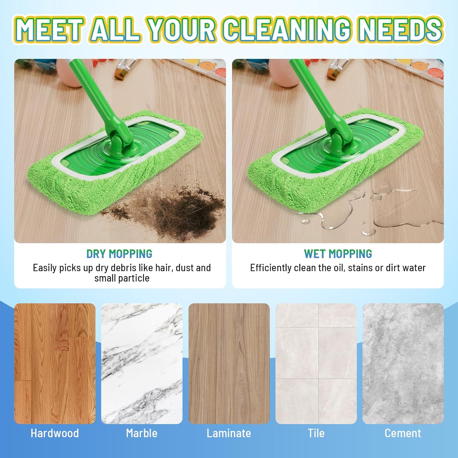JINIOHEE Reusable Microfiber Mop Pads for Swiffer