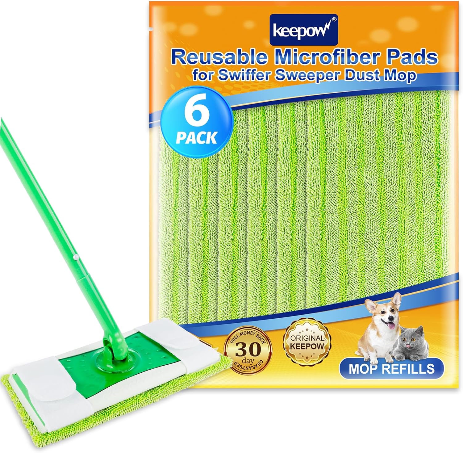 KEEPOW Reusable Mop Pads for Swiffer Sweeper Mop 6 Pack 1