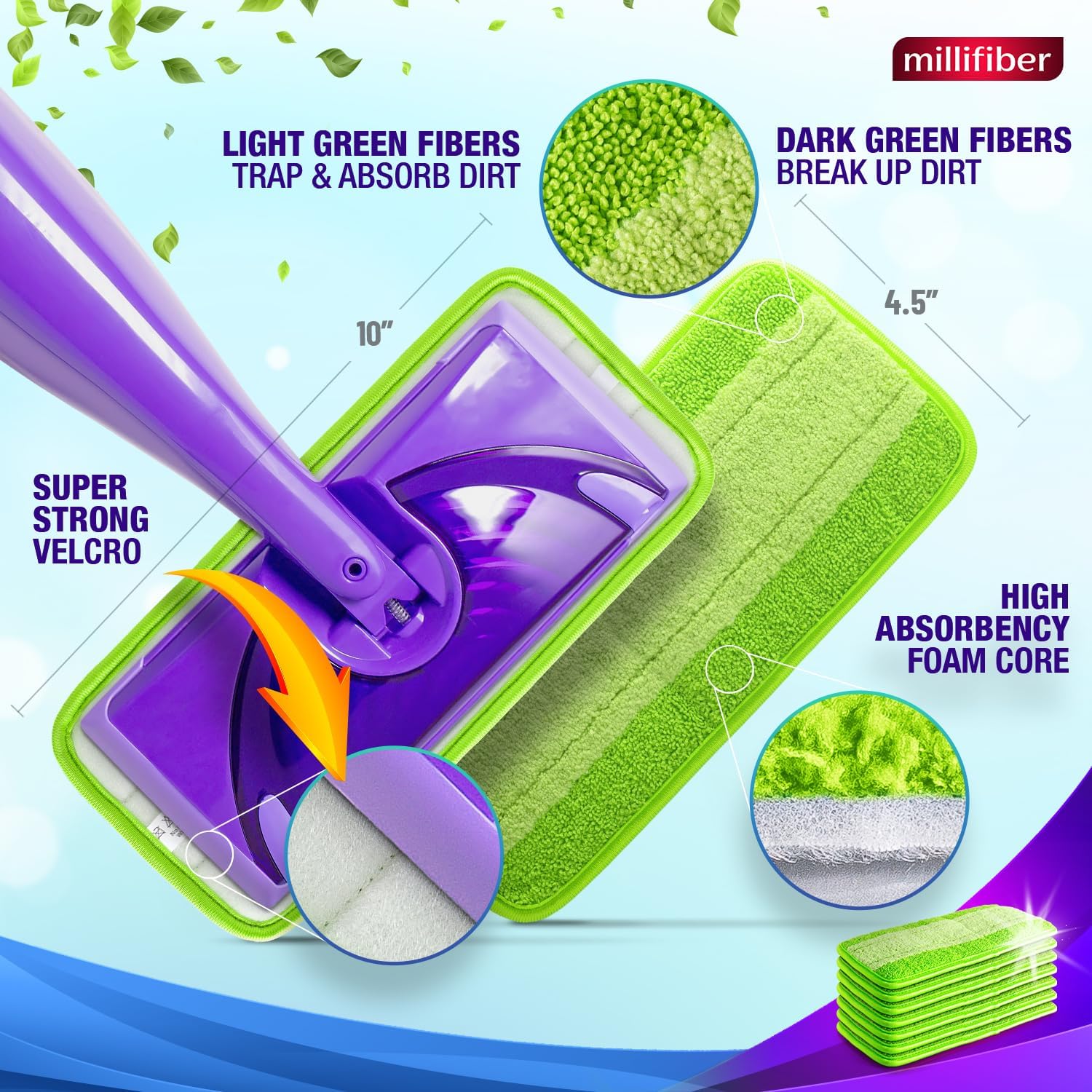 Millifiber Reusable Mop Pads 4 Pack - Eco-Friendly Swiffer WetJet Refill