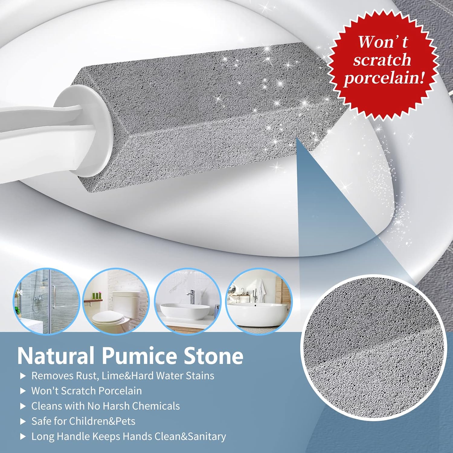 Laiyeoy Toilet Bowl Pumice Stone 2Pack - Rust Lime Remover