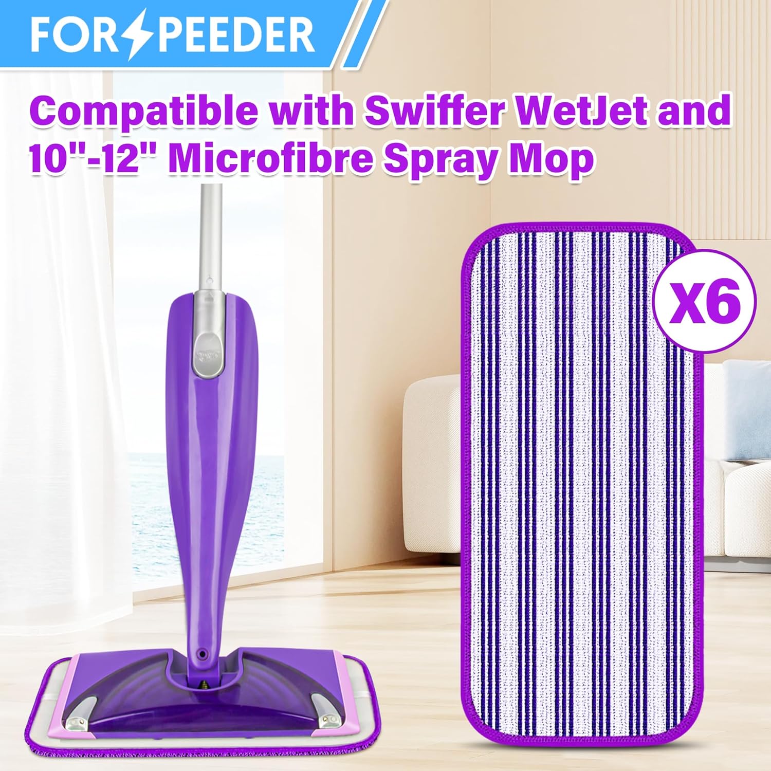 FORSPEEDER 6 Pack Reusable Mop Pads for Swiffer WetJet 1
