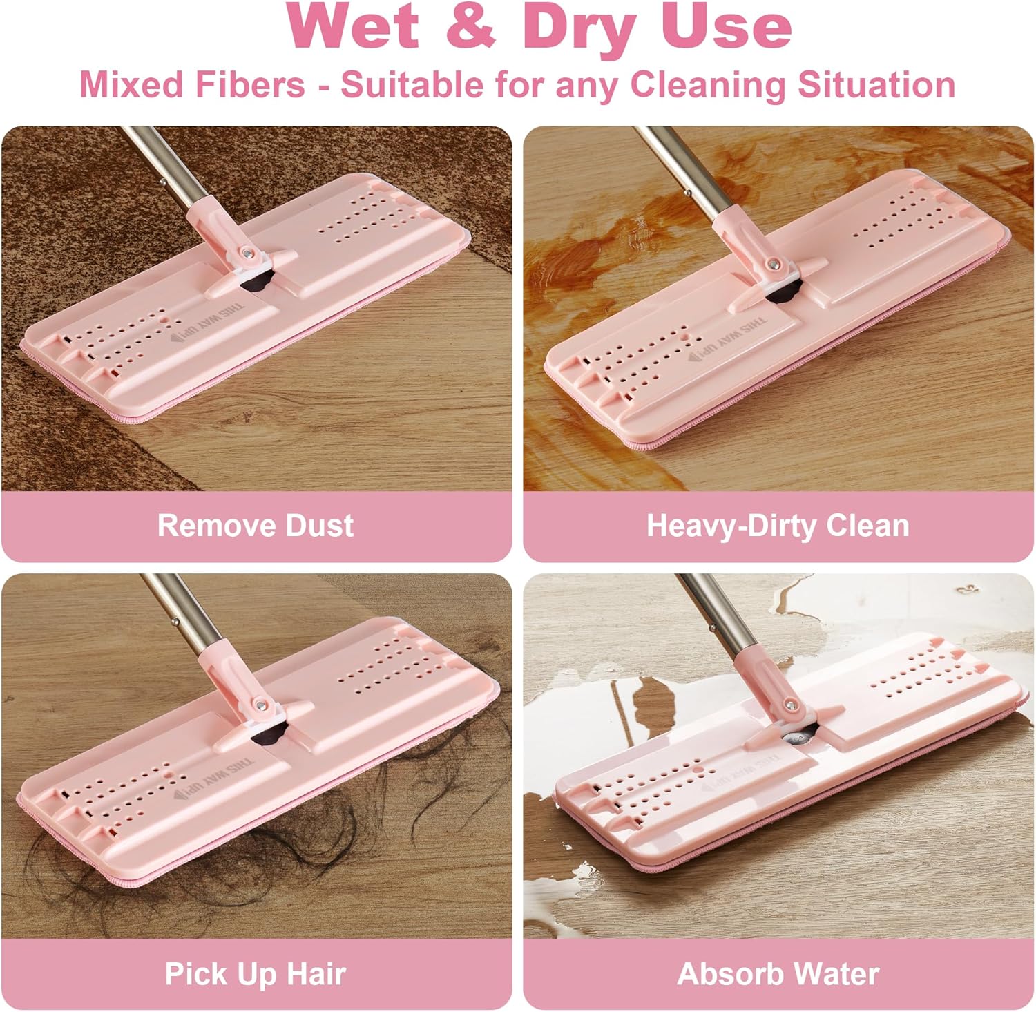 JOYMOOP 13inch Flat Mop Pads - Pink Pack of 4 Refills