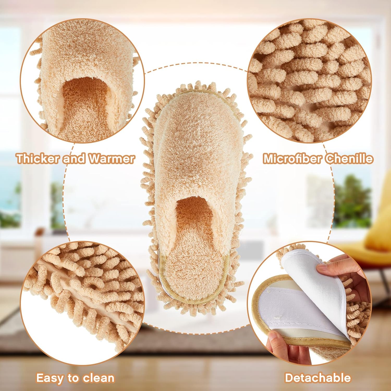 Gerrii 4 Pair Microfiber Mop Slippers for Men Women Kitchen Cleaning