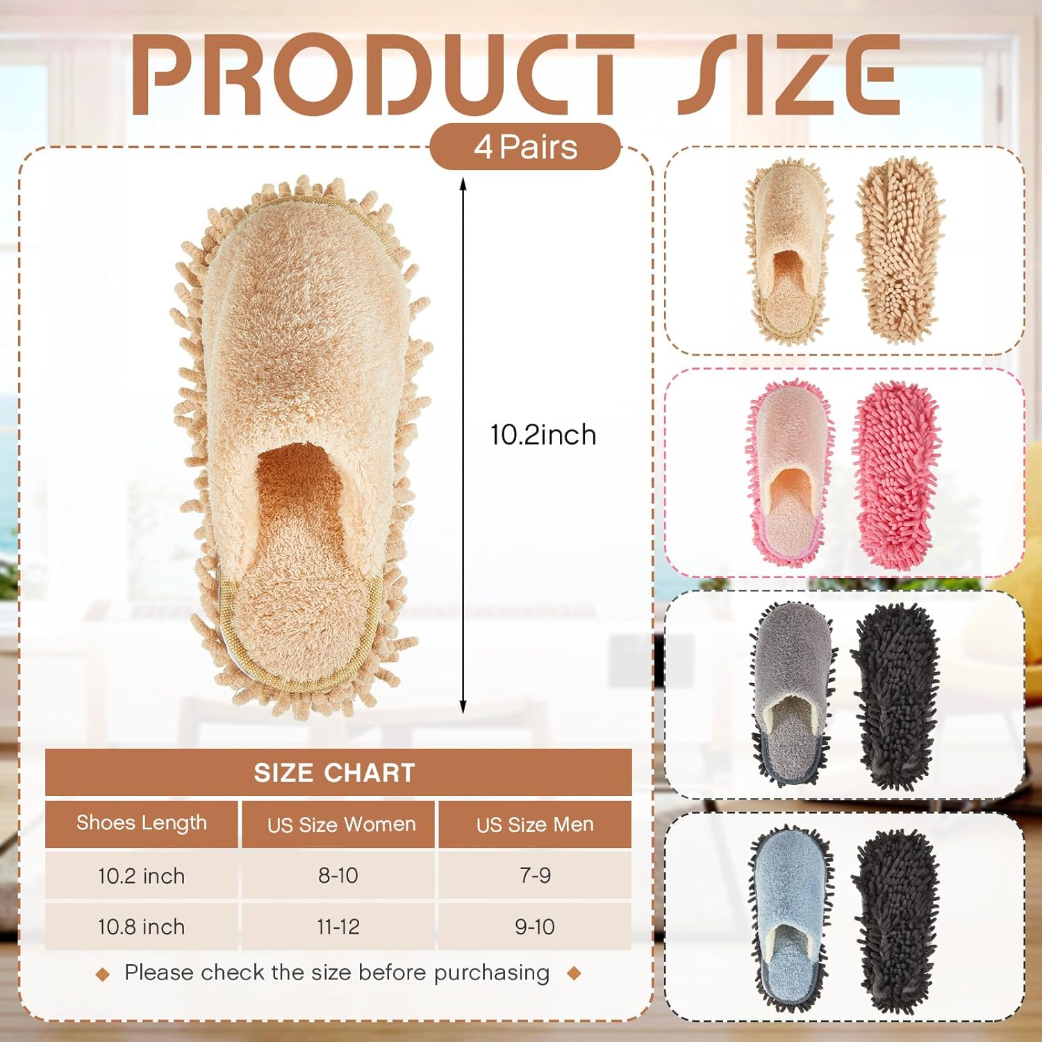 Gerrii 4 Pair Microfiber Mop Slippers for Men Women Kitchen Cleaning