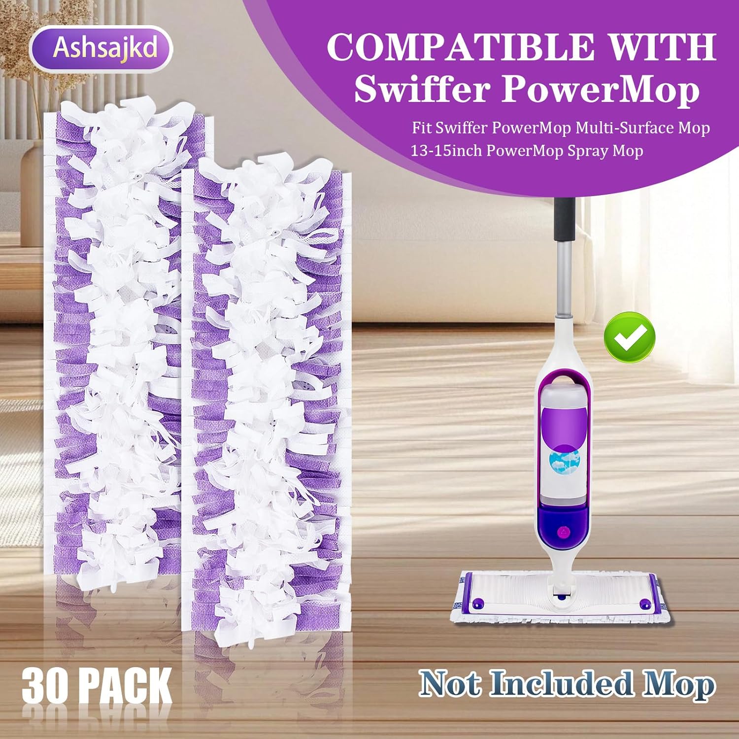 30 Pack Swiffer Power Mop Refills - Purple Multi-Surface Cleaning Pads