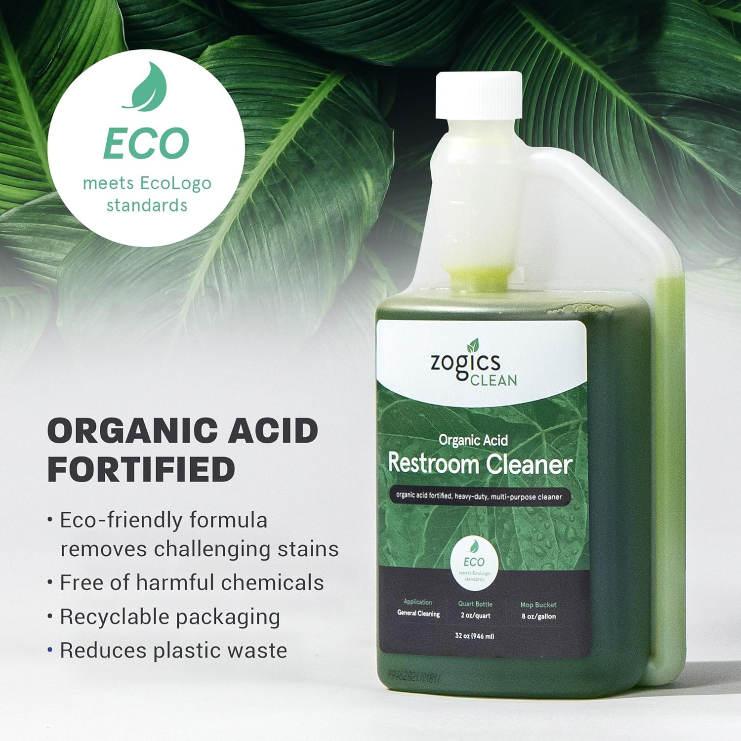 Zogics Organic Acid Bathroom Cleaner 32 oz 1