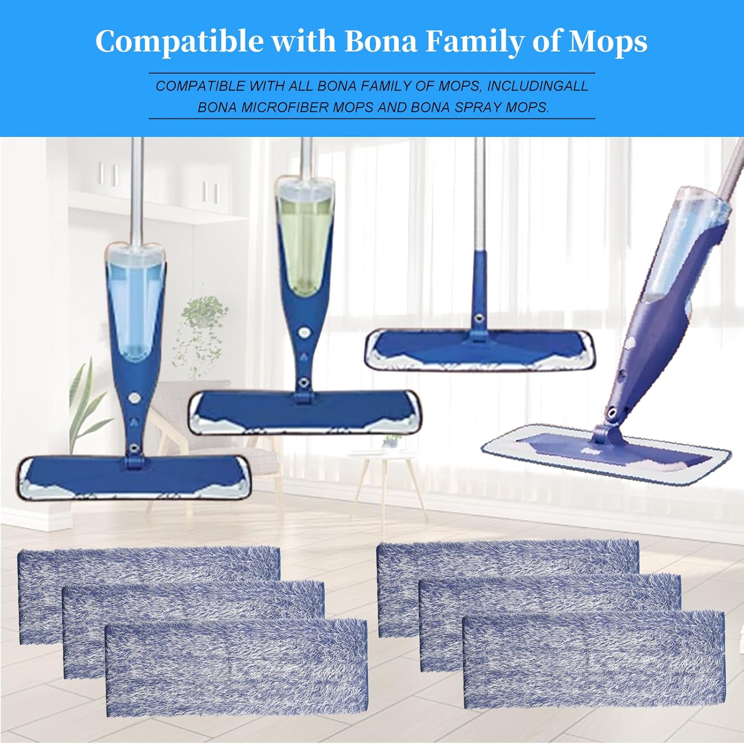 6 Pack Microfiber Mop Pads for Bona - Washable Reusable