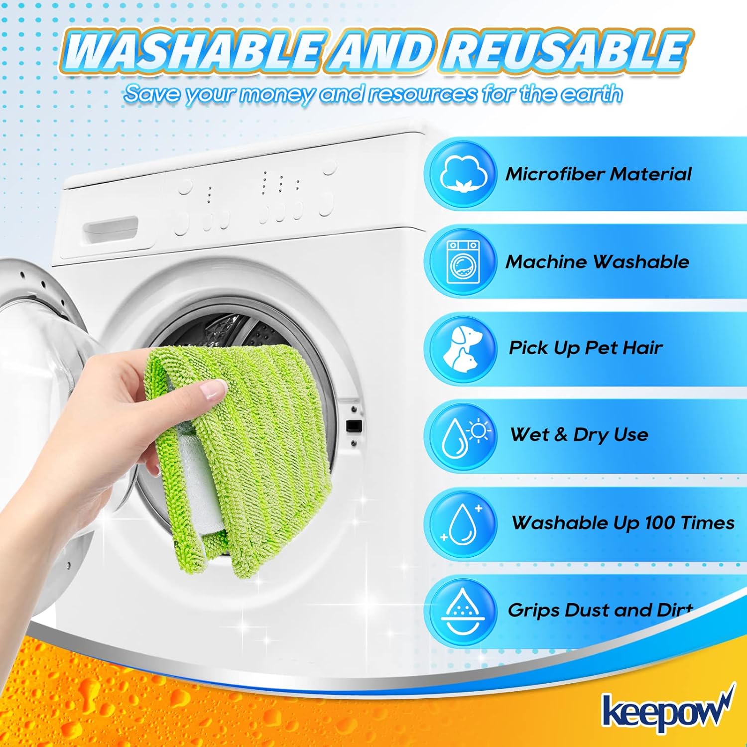 KEEPOW Reusable Mop Pads for Swiffer Sweeper Mop 6 Pack 1