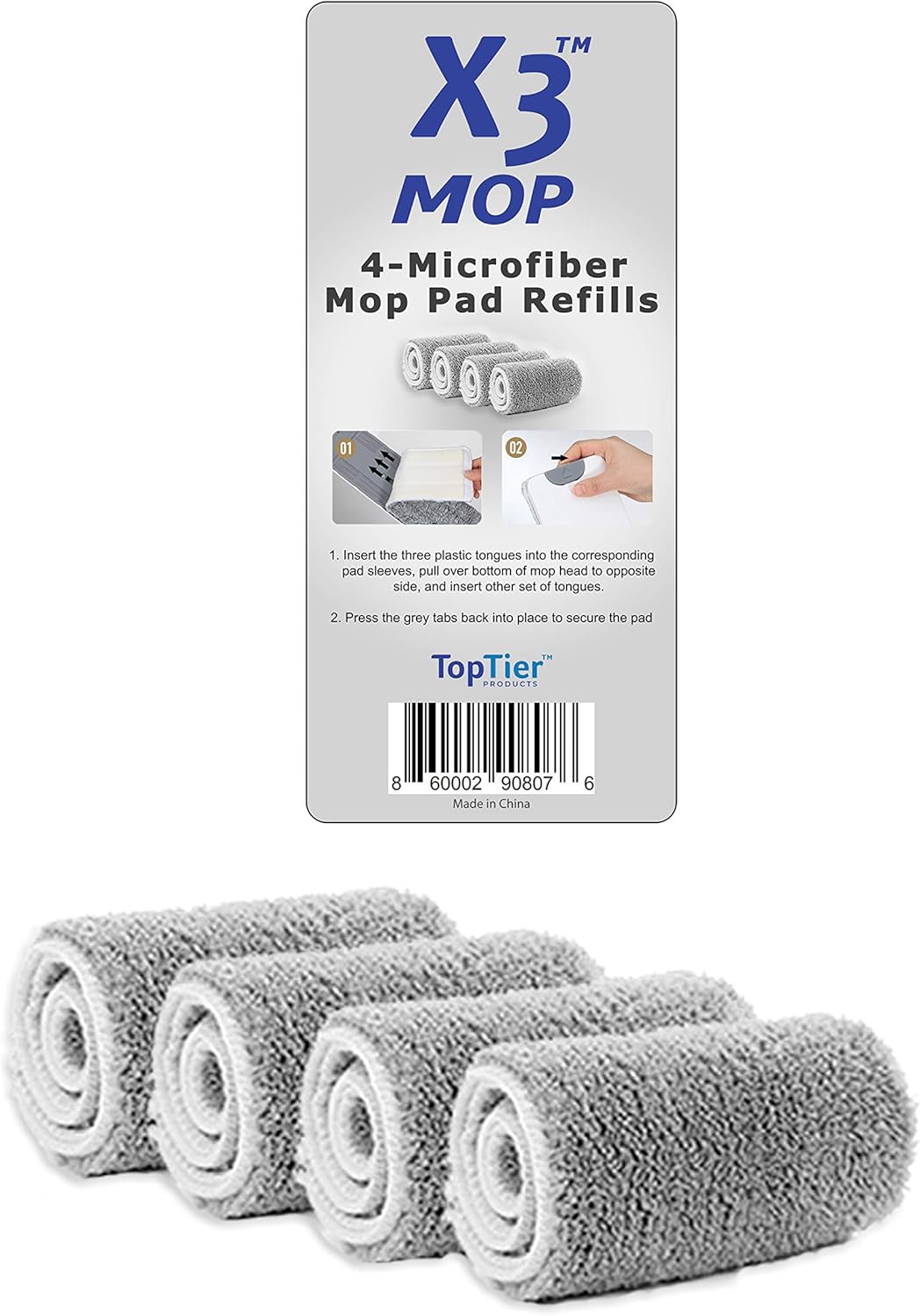 TopTier Products X3 Mop Replacement Microfiber Pads 4 Pack