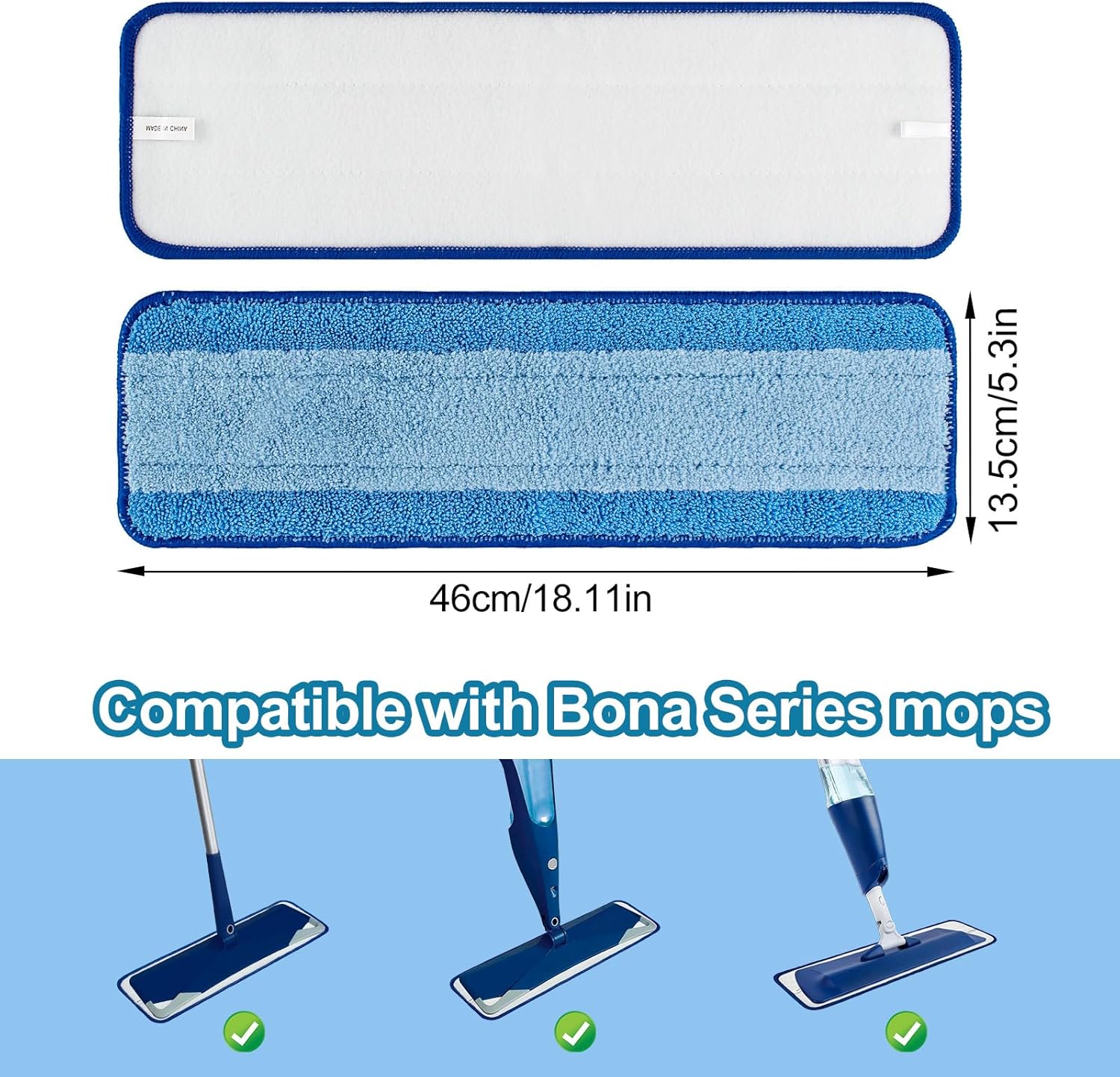 Yuunaie 3 Pack 18 Inch Microfiber Mop Replacement Pads for Bona