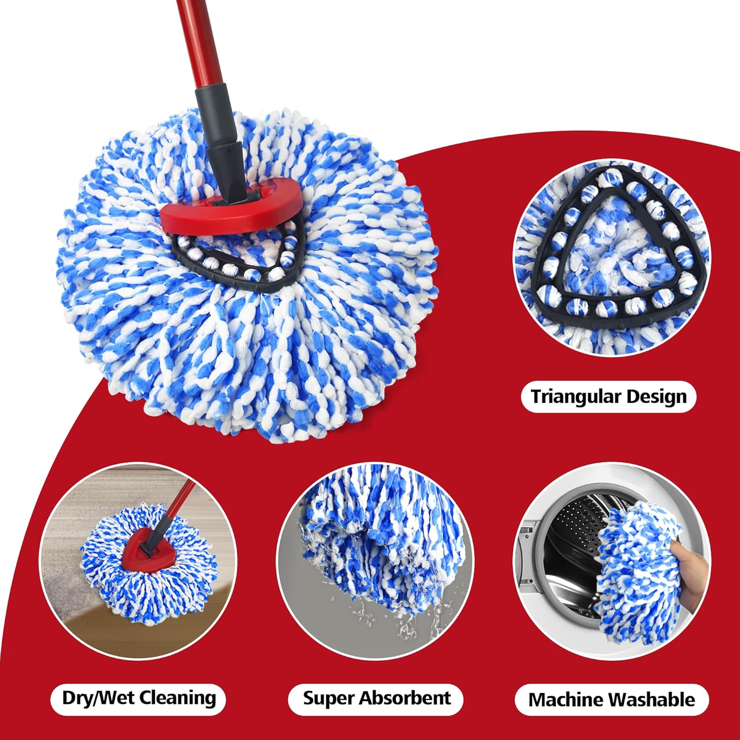 NEWE Mop Head Replacements 2 Pack for O-Cedar RinseClean 2