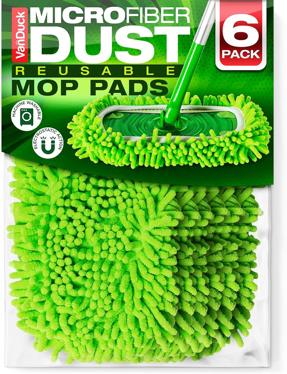 VanDuck Dust Mop Refill 6 Pack - Microfiber Pet Heavy Duty Dry Cloth