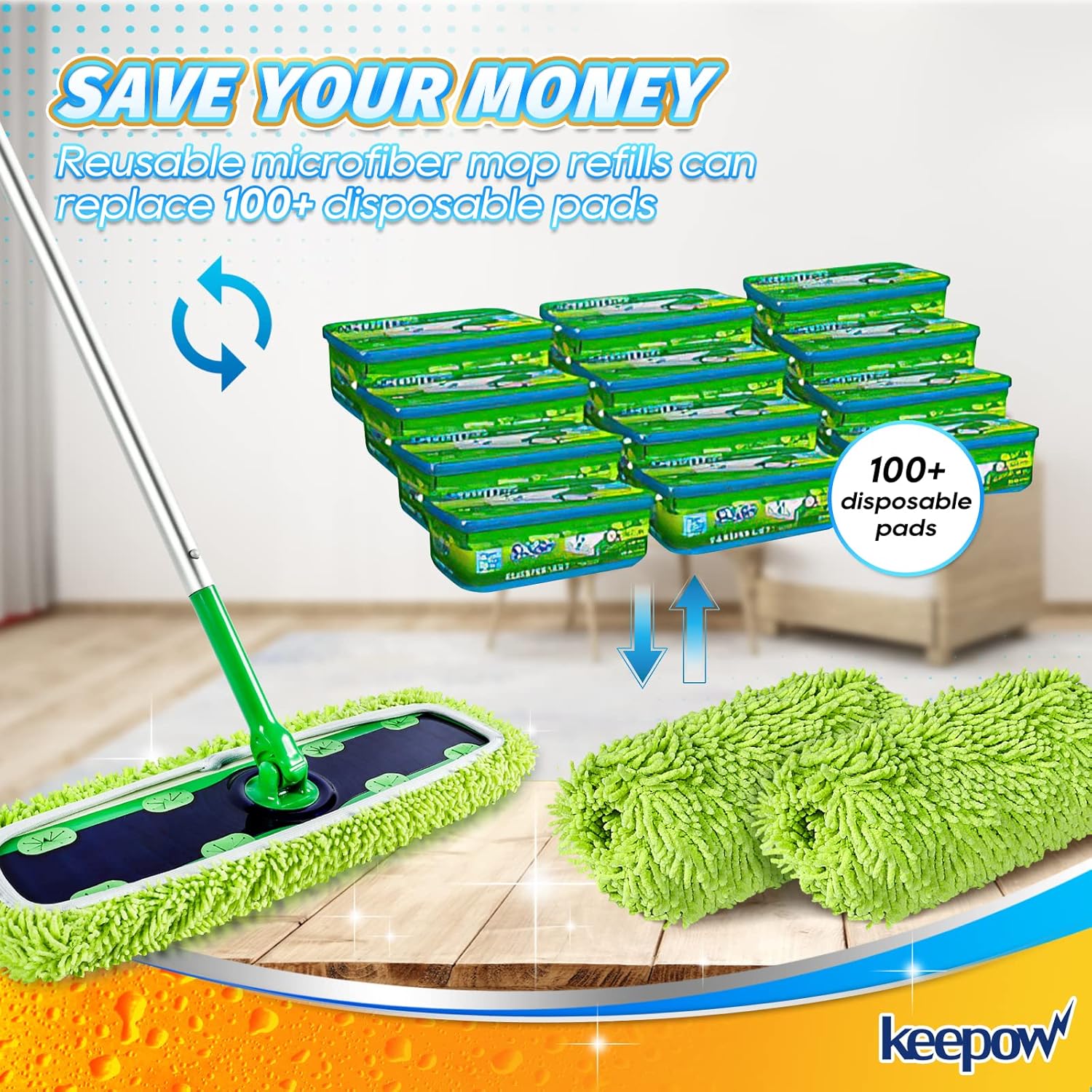 KEEPOW Reusable XL Wet Pads Refills for Swiffer XL Mop