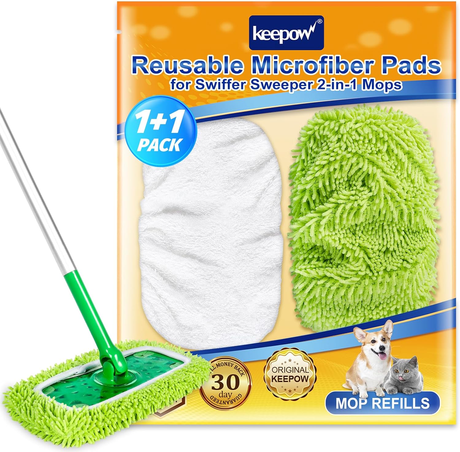 KEEPOW Reusable Mop Pads for Swiffer 2-Pack