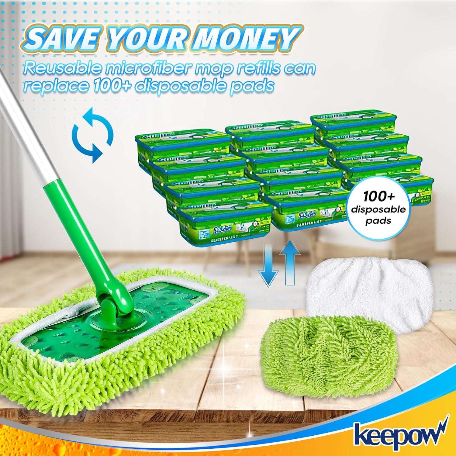 KEEPOW Reusable Mop Pads for Swiffer 2-Pack