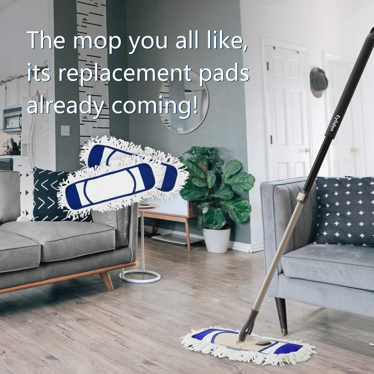 Eyliden Mop Pads 2 Pack Blue for Hardwood Floor Cleaning
