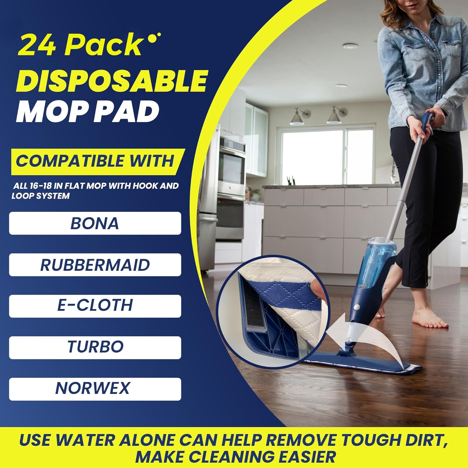 18 Inch Microfiber Mop Pad 24 Pack Replacement for Hook Loop Mop